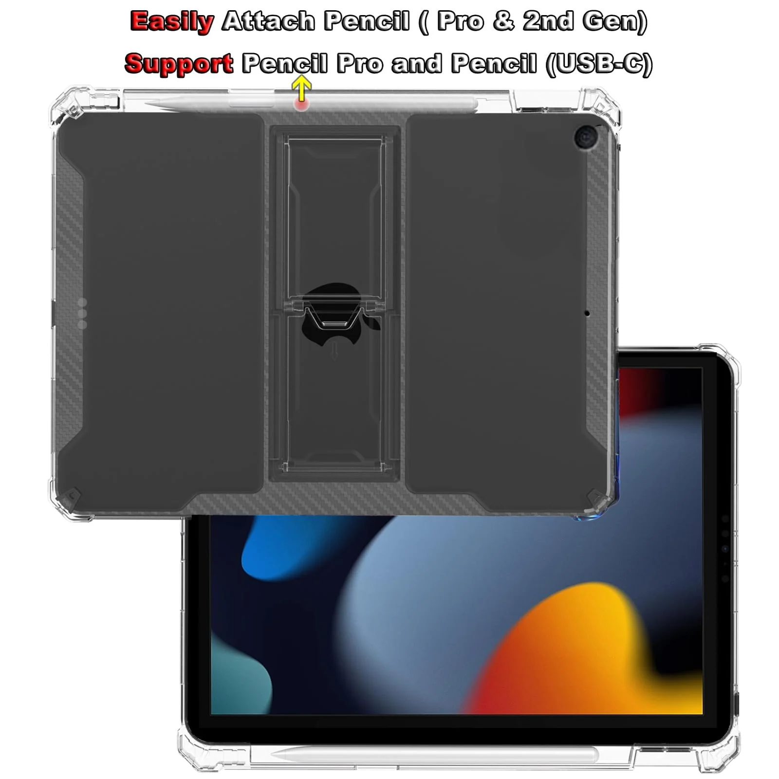 DL3 Mobilak Transparent Stand Case for iPad 9/8/7 (10.2-Inch, 2021/2020/2019 Model, 9th/8th/7th Generation) Case Shockproof, Thin Slim Anti-Yellowing Bumper, Kickstand Cover, with Pencil Holder - Clear