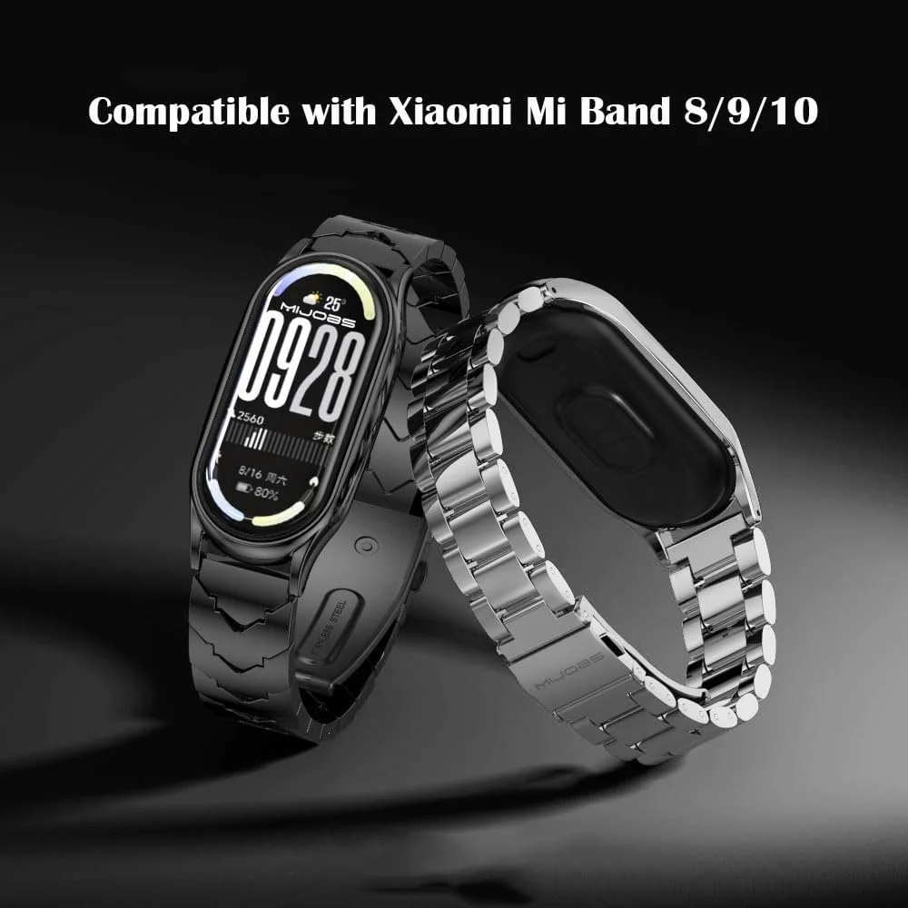 MOBIGON Stainless Steel Bracelet Strap with Double-Folding Clasp for Xiaomi Smart Band 8 / 9 / 10, Gold