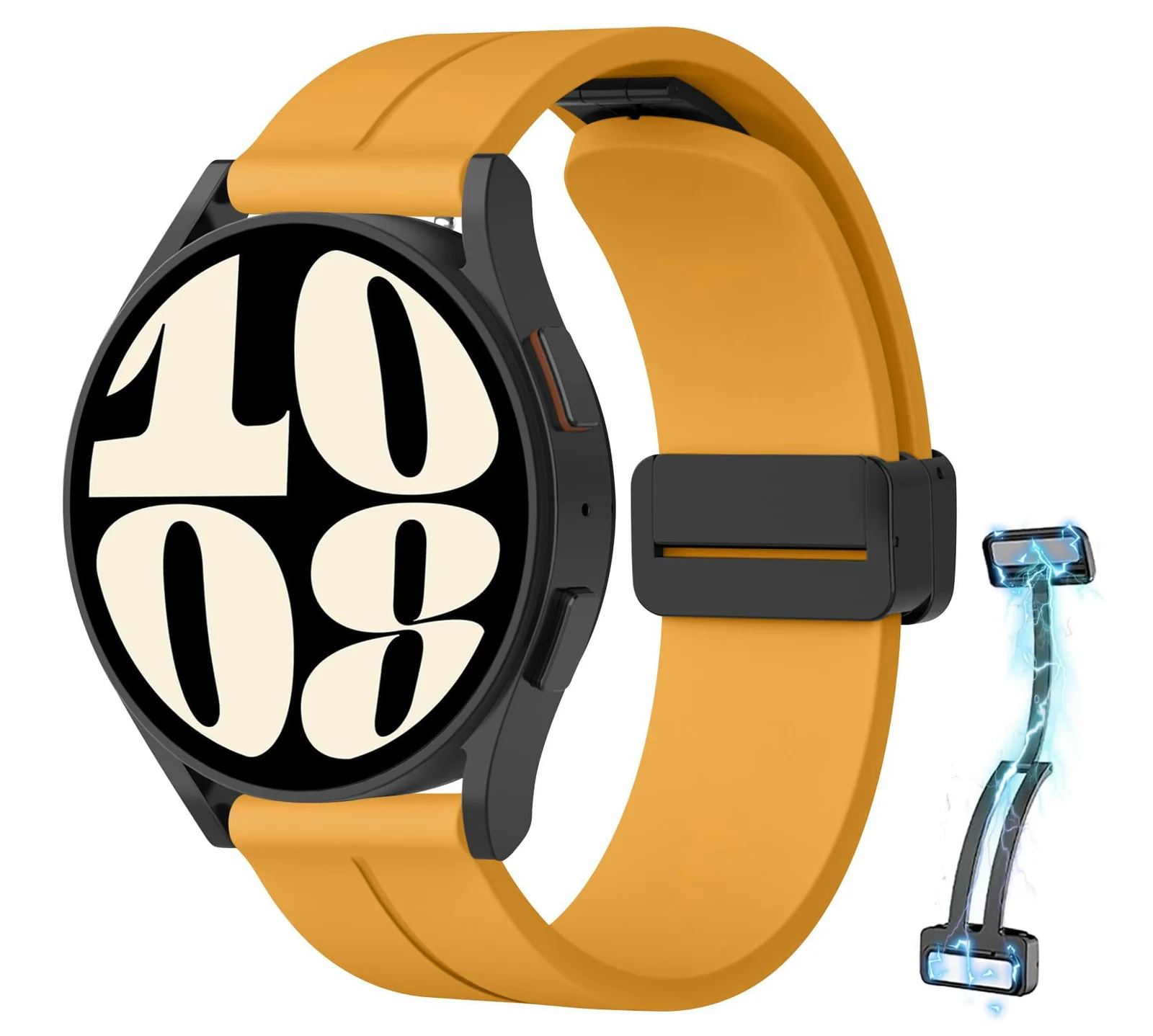 DL3 Mobilak 22MM Silicone Band Magnetic Clasp Strap For Xiaomi Redmi Watch 5 Active/5 Lite/Samsung Galaxy Watch 46mm/Watch 3 45mm/Gear S3/Huawei watch (GT6 GT5 GT4 GT3 GT2 GT 46MM)/GT6 Pro/Amazfit GTR4 - A.Orange