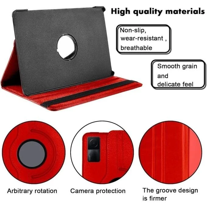 DL3 Mobilak Protective Cover for v, 360° Rotatable Smart Stand, Leather Folio Flip Cover with Multi-Angle Viewing, Auto Wake Sleep - Red