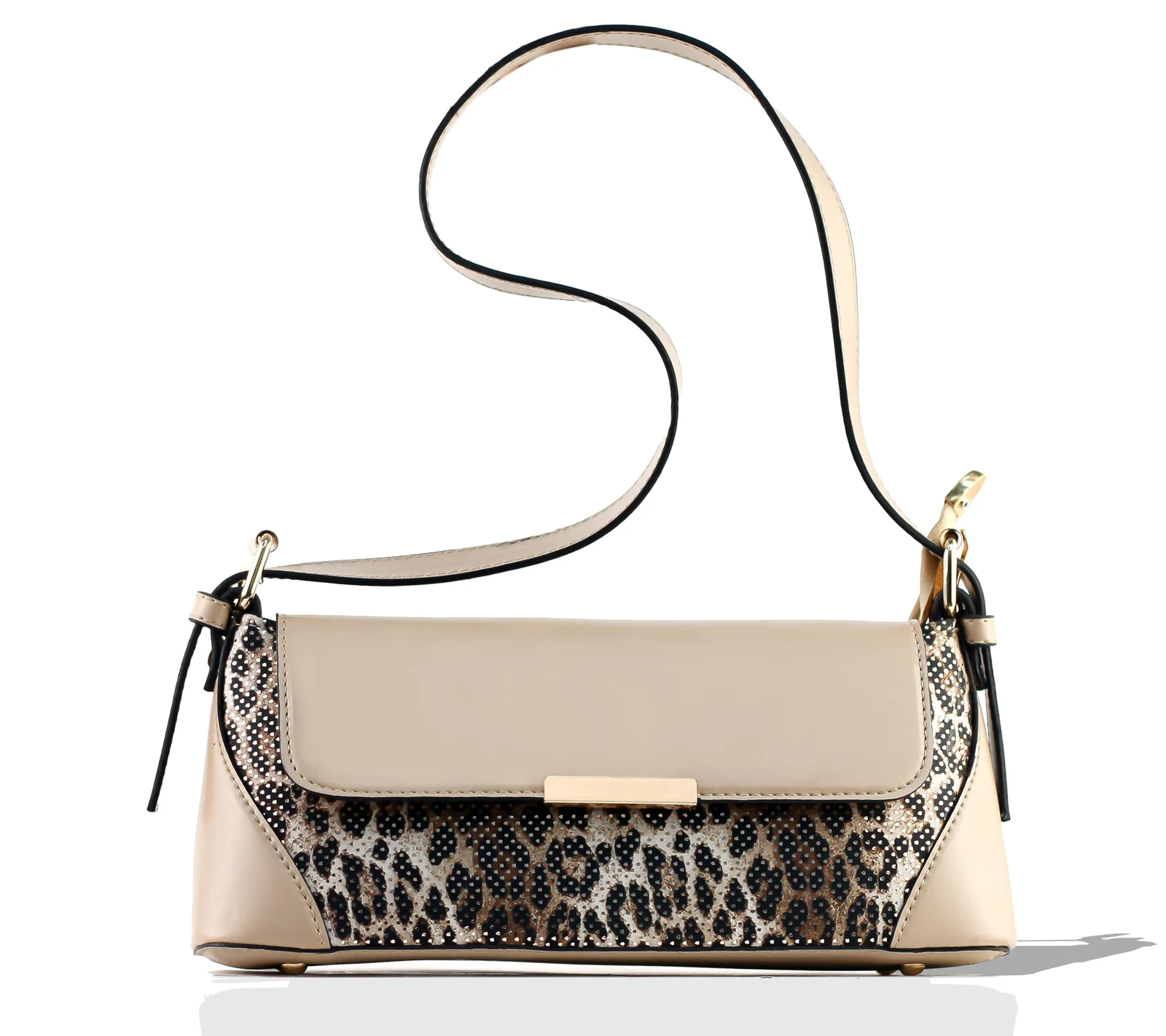 Mobigon Elegant Women’s Baguette Shoulder Bag with Magnetic Gold Clasp, Textured Faux Leather, Zippered Main Compartment & Inner Pocket for Formal & Daily Use