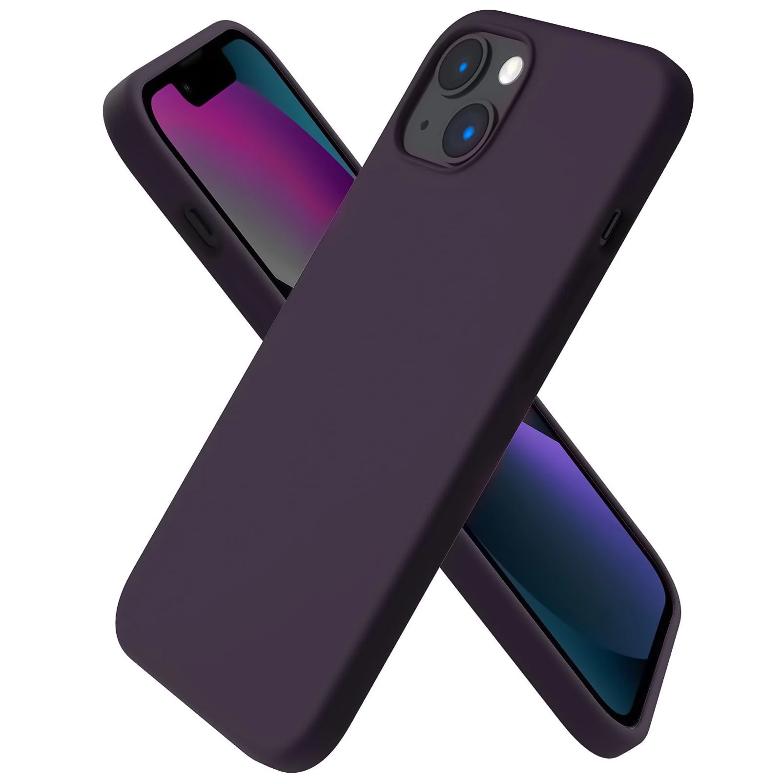 DL3 Mobilak Liquid Silicone Protective Case for iPhone 14 (6.1 Inch) with Camera Protection and Microfiber Lining - Elderberry