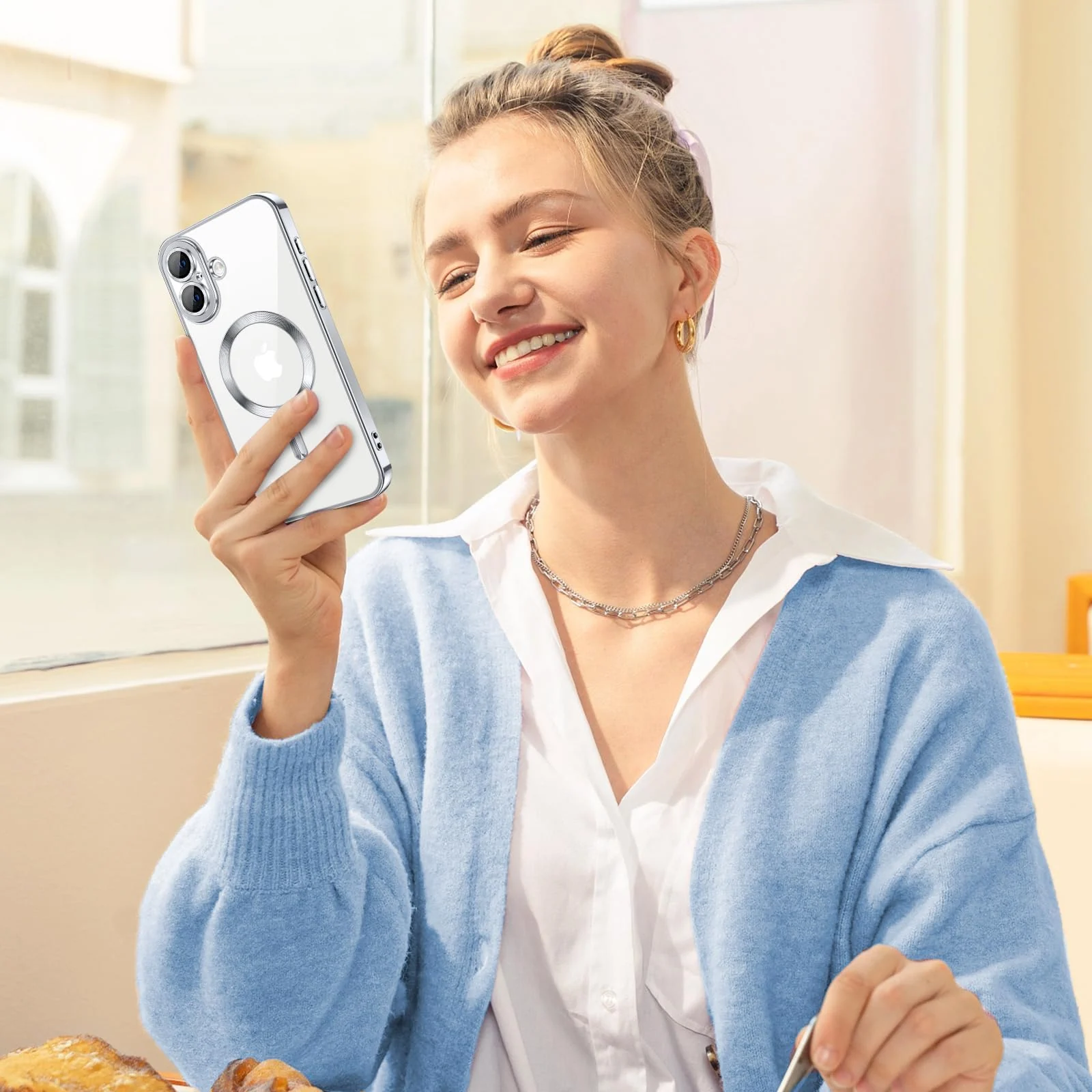 DL3 Mobilak Plated-Edge Protective Case for iPhone 17, Compatible with MagSafe accessories, Supports wireless charging, Camera protection - Silver