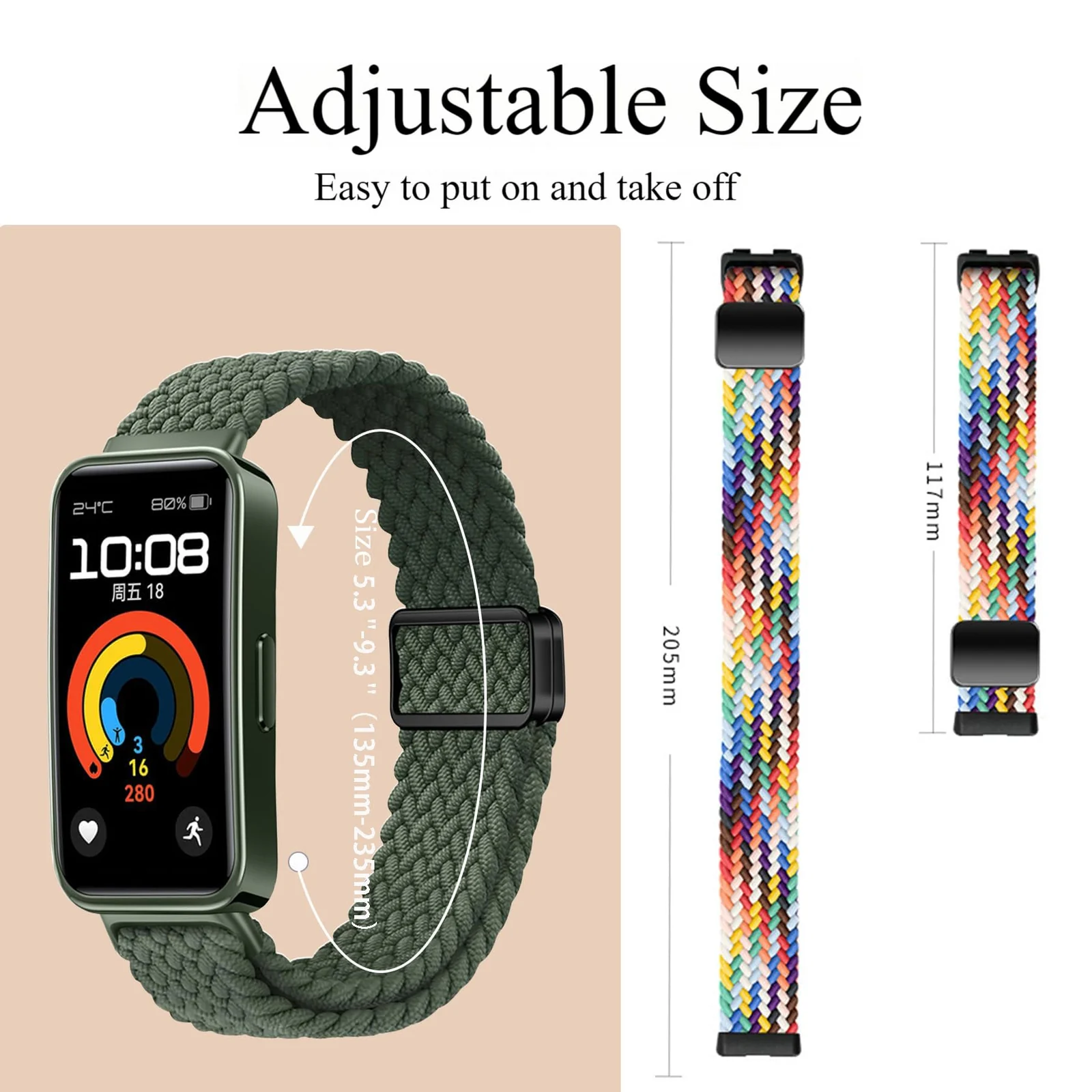 DL3 Mobilak Braided Strap for Huawei Band 9/Huawei Band 8 for Men Women, Adjustable Nylon Sport Elastic Loop Band with Magnetic Clasp for Huawei Band 9/Huawei Band 8 Smartband - Green