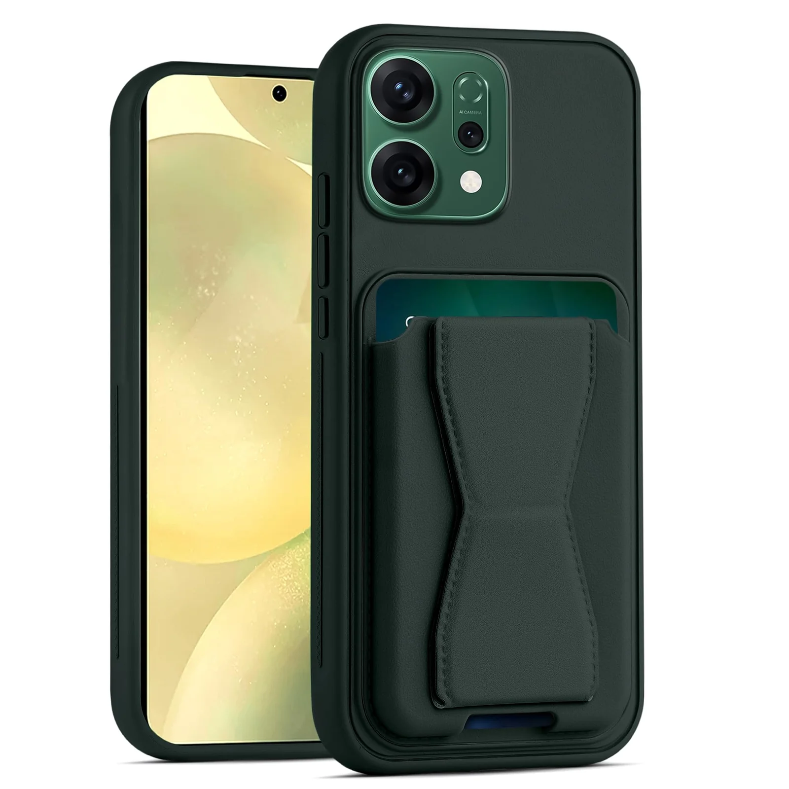 DL3 Mobilak Leather Wallet Case with Card Slot for OPPO Reno 14 5G (OPPO Reno14) with Camera Protection and Shockproof Design - Dark Green