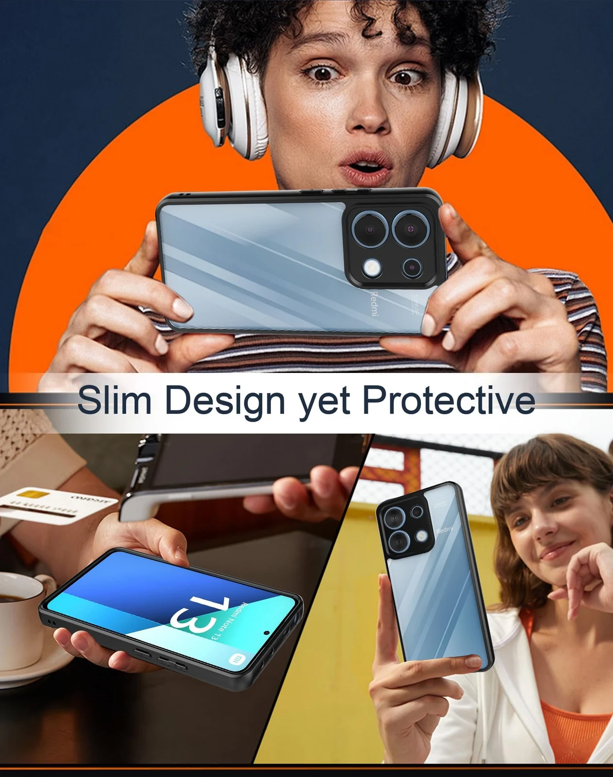 DL3 Mobilak Clear PC and TPU Protective Case for Xiaomi Redmi Note 13 Pro 4G, Military-Grade Shockproof Anti-Yellowing, Slim Protective Phone with Camera Protection and Military-Grade Protection - Black