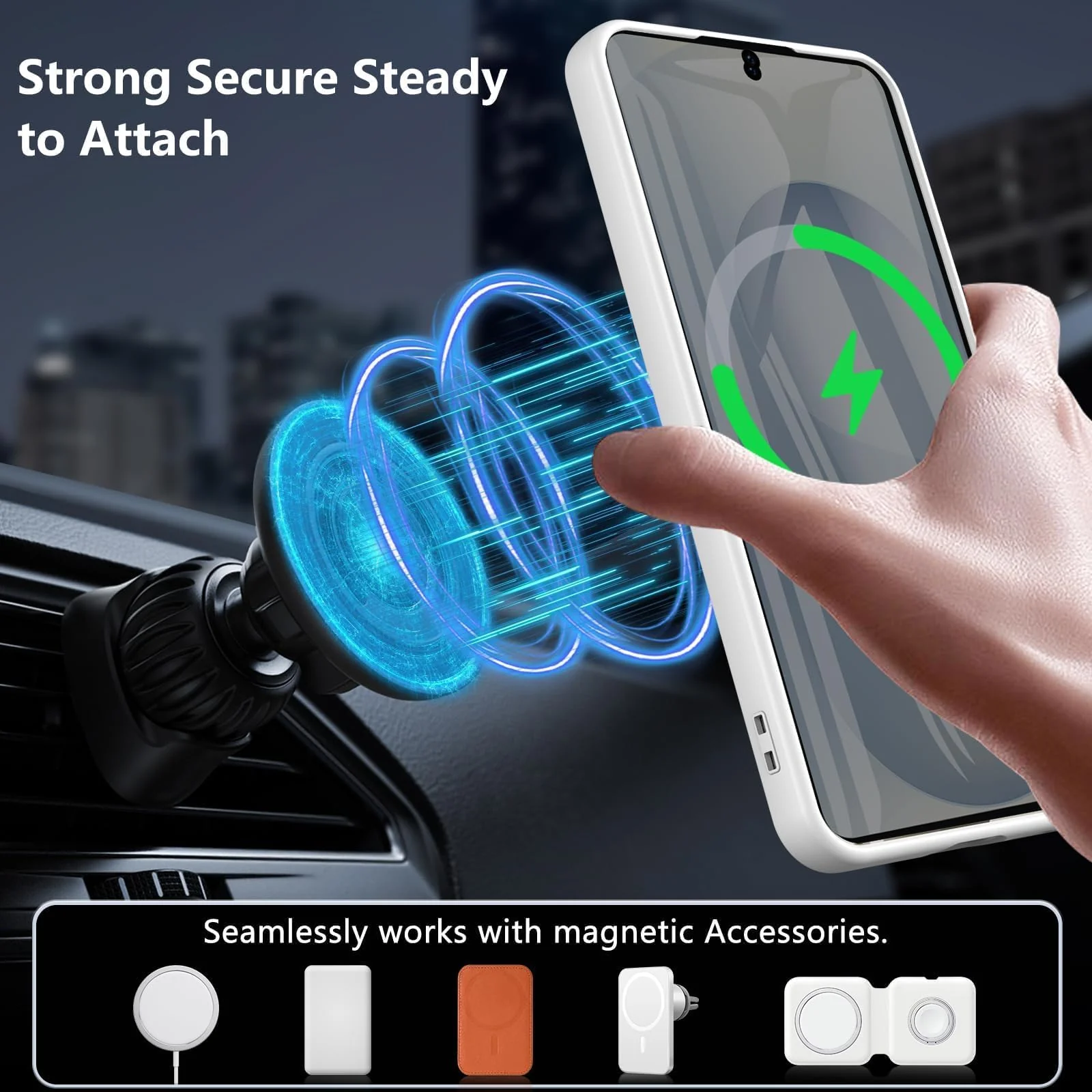 DL3 Mobilak Clear MagSafe-Compatible Magnetic Case for Samsung Galaxy A54 5G with Camera Protection and Magnetic Car-Mount Support - Titanium