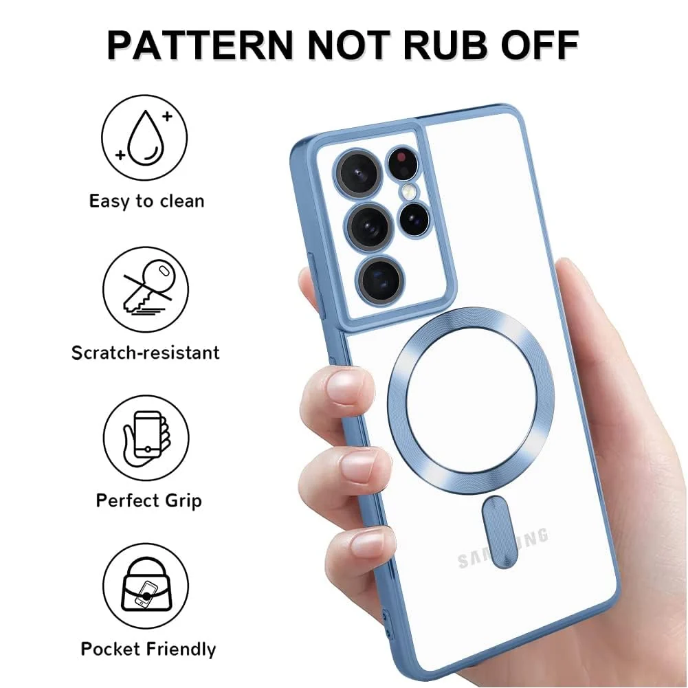 DL3 Mobilak Clear MagSafe-Compatible Magnetic Case for Samsung Galaxy S21 Ultra with Camera Protection and Shockproof Design - Blue