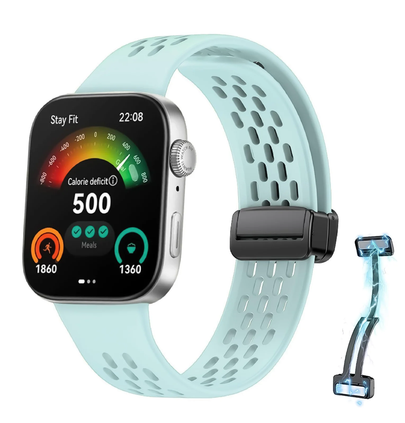 DL3 Mobilak Silicone Strap Compatible with Huawei Watch Fit 3/Fit 4/Fit 4 Pro Magnetic Metal Buckle Sport Silicone Breathable Strap for Men Women Band Quick Release Soft Replacment Wristband - Cyan