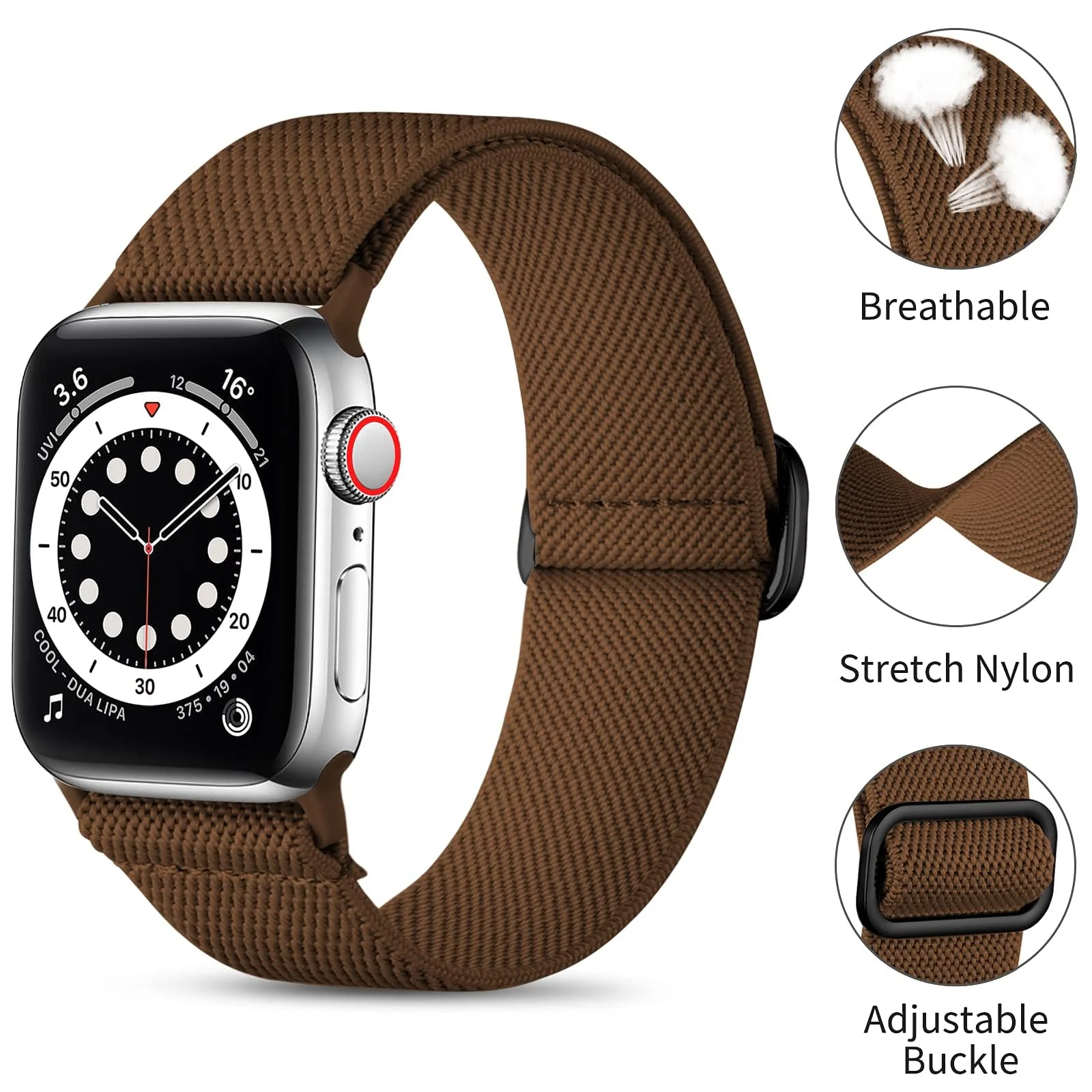 DL3 Mobilak Nylon Solo Loop Straps For Apple Watch Band 49mm 45mm 44mm 42mm 41mm 40mm 38mm, Elastic Wristbands for iwatch Ultra Series 9 8 7 6 5 4 3 2 1 Se (42MM/44MM/45MM/49MM) - Brown