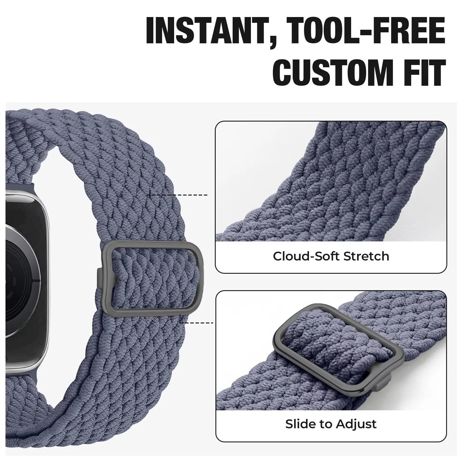 DL3 Mobilak Stretchy Nylon Solo Loop Strap For Apple Watch Band 40mm 41mm 38mm 42mm(Series 11 10) for Women Men, Sport Breathable Braided Wristband for iWatch Series 11 10 9 8 7 6 5 4 SE - Blue Gray