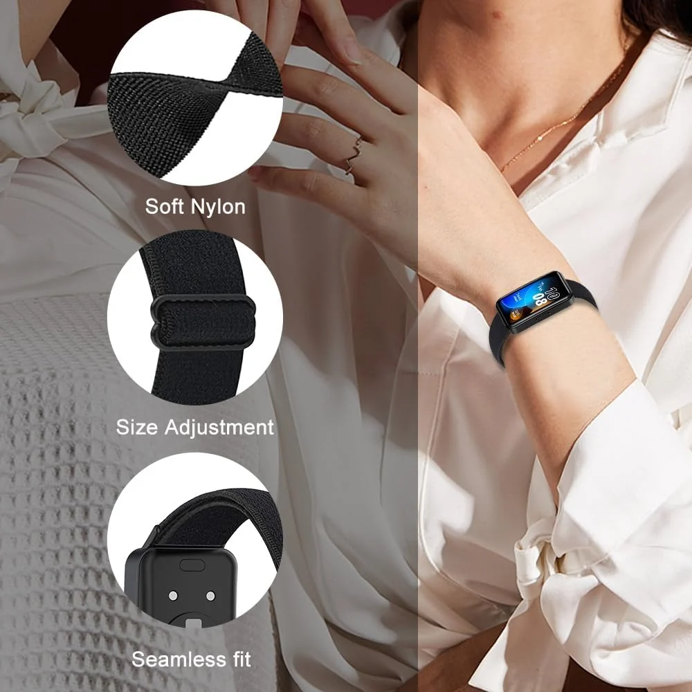 DL3 Mobilak Elastic Straps Compatible with Huawei Watch Fit Men Women, Adjustable Stretchy Bracelets Sport Nylon Replacement Bracelet for Huawei Watch Fit - Black