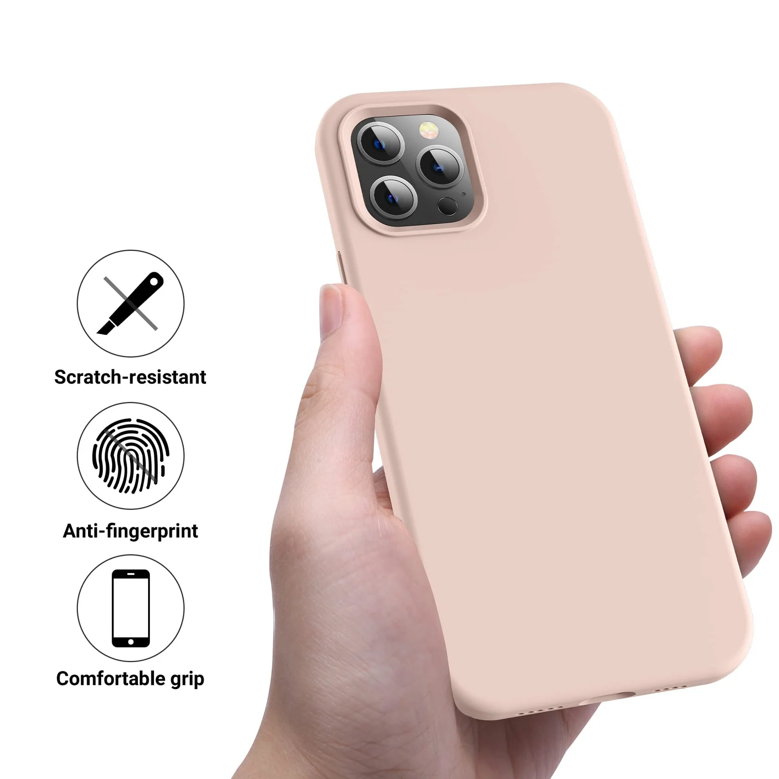 DL3 Mobilak Liquid Silicone Protective Case for iPhone 15 Pro Max with Camera Protection and Microfiber Lining - Pink Sand