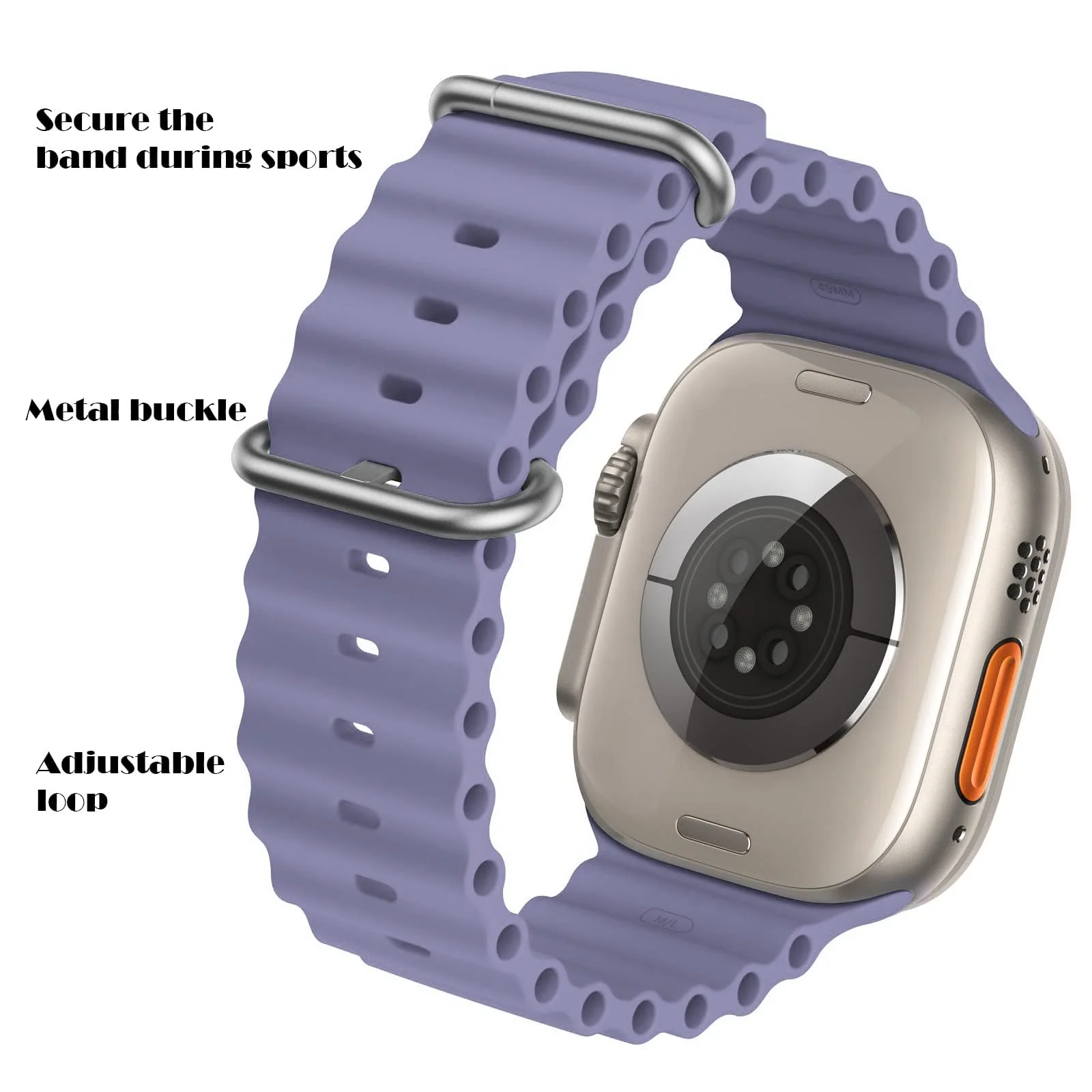 DL3 Mobilak Ocean Band For Apple Watch Ultra 49mm 45mm 44mm 42mm, Waterproof Soft Silicone Sport Wristbands Replacement Strap iWatch Ultra SE 8 7 6 5 4 3 2 1 (38MM/40MM/41MM) - Lavender Gray