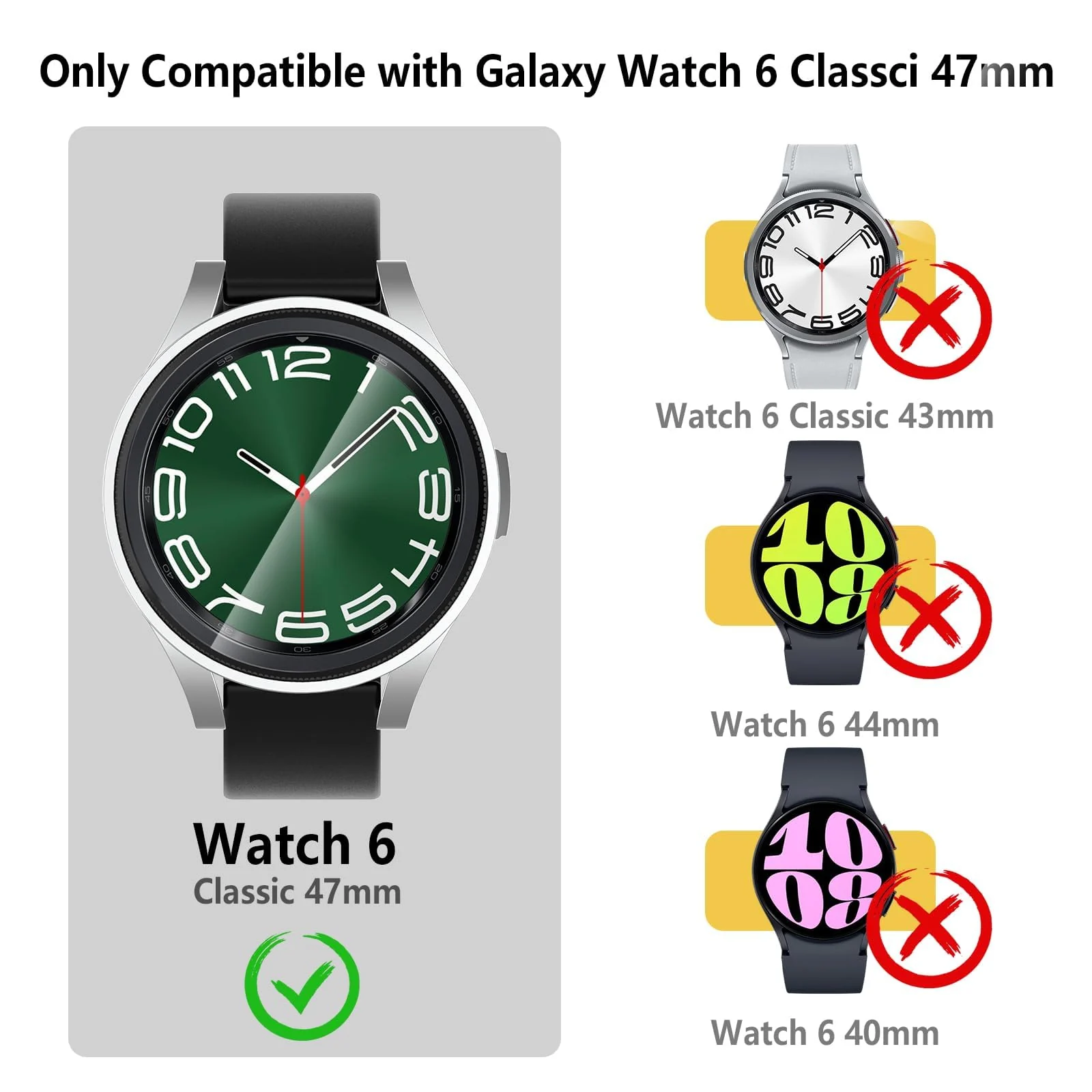 DL3 Mobilak Compatible with Samsung Galaxy Watch 6 Classic 47mm Protective Case - PC Protective Case Cover Shell [NO Screen Film] Compatible with Samsung Galaxy Watch 6 Classic 47mm - Black