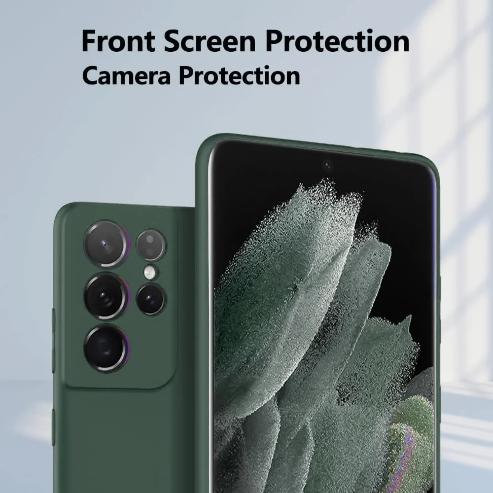 DL3 Mobilak Soft Silicone Protective Case for Samsung Galaxy S21 Ultra 5G with Microfiber Lining and Shockproof Design - Green