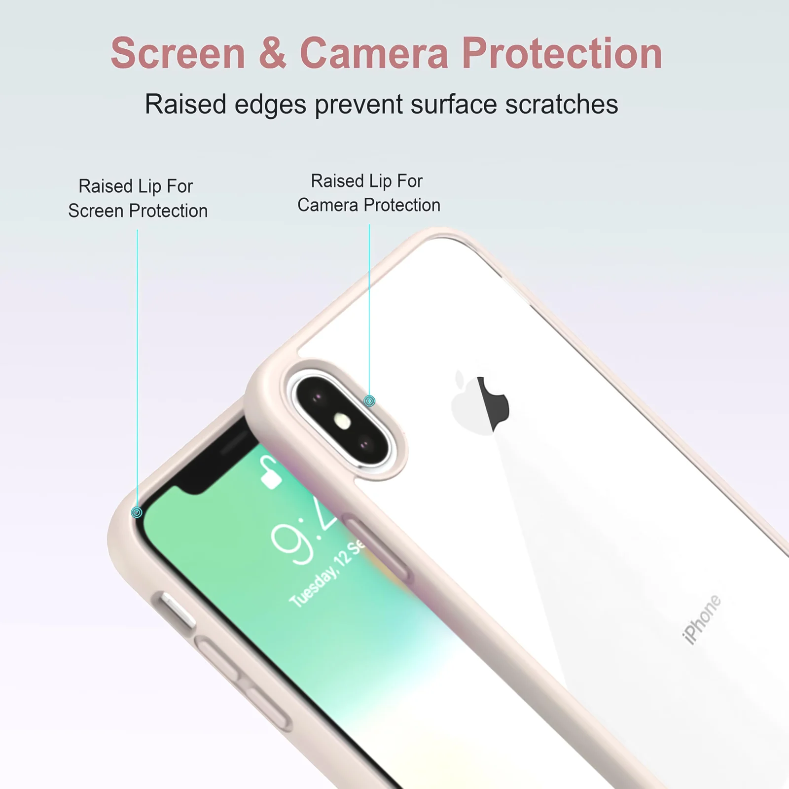 DL3 Mobilak Clear PC and TPU Protective Case for iPhone X / iPhone XS with Camera Protection and Shockproof Design - Pink Sand