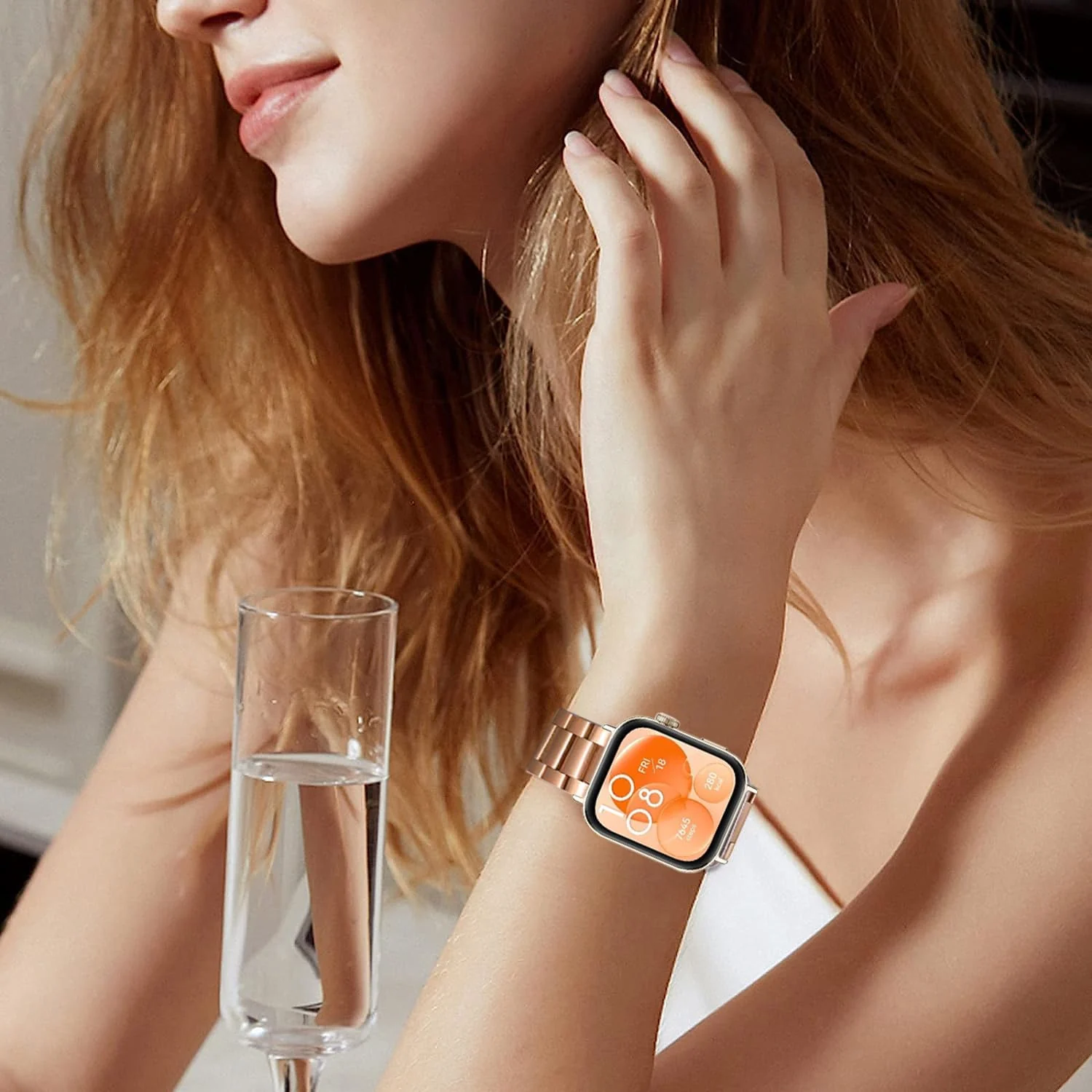 DL3 Mobilak Metal Straps Compatible with Huawei Watch Fit 3/Fit 4/Fit 4 Pro Strap, Stainless Steel Replacement Band with Folding Clasp, Adjustable Replacement Bracelet Wristband - Rose Gold
