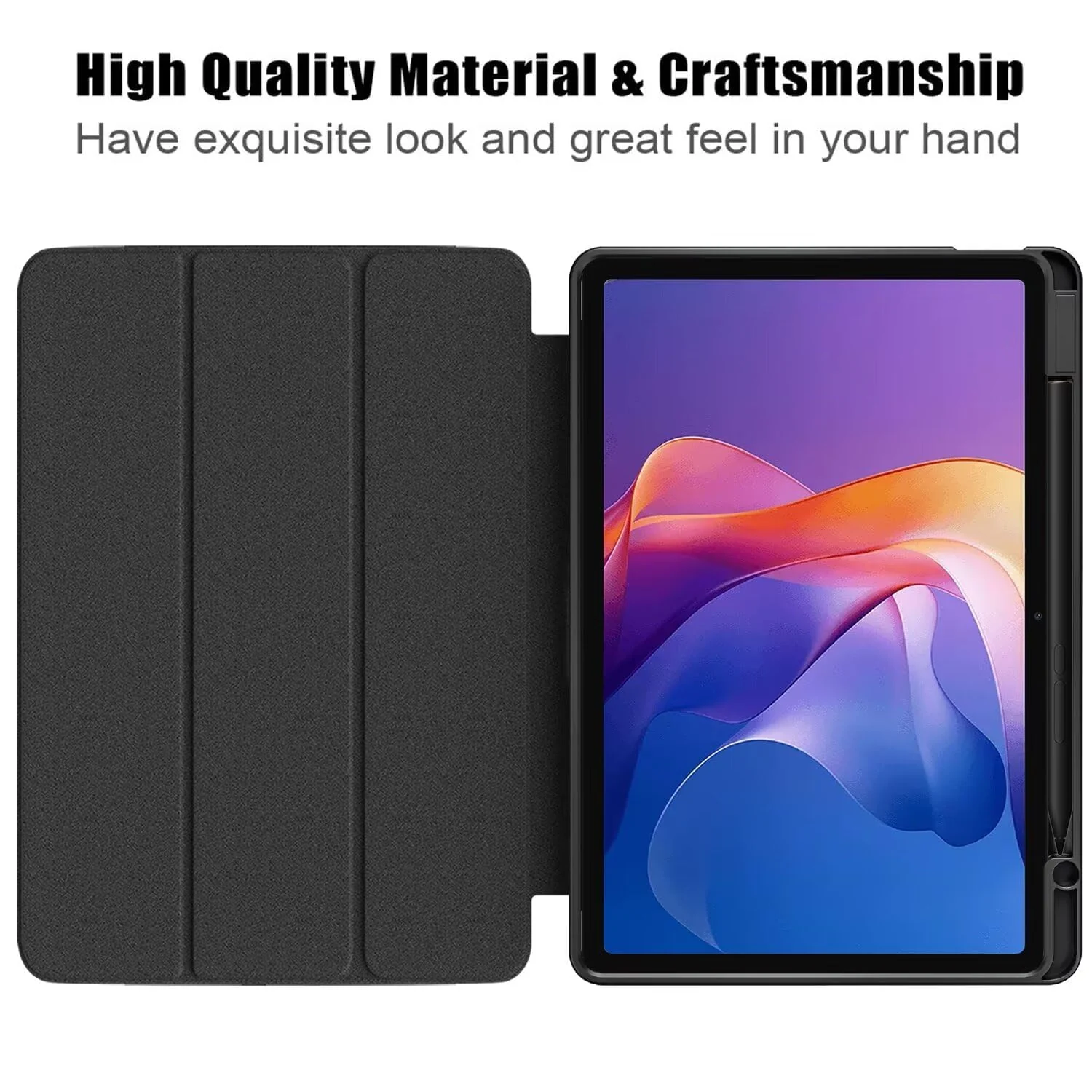 DL3 Mobilak Case for Huawei MatePad 11.5 2023 & 2024 Released 11.5 inch with Built-in Pencil Holder, Clear Transparent PC Back, Shockproof Tri-Fold Stand Tablet Cover, Auto Wake/Sleep - Black