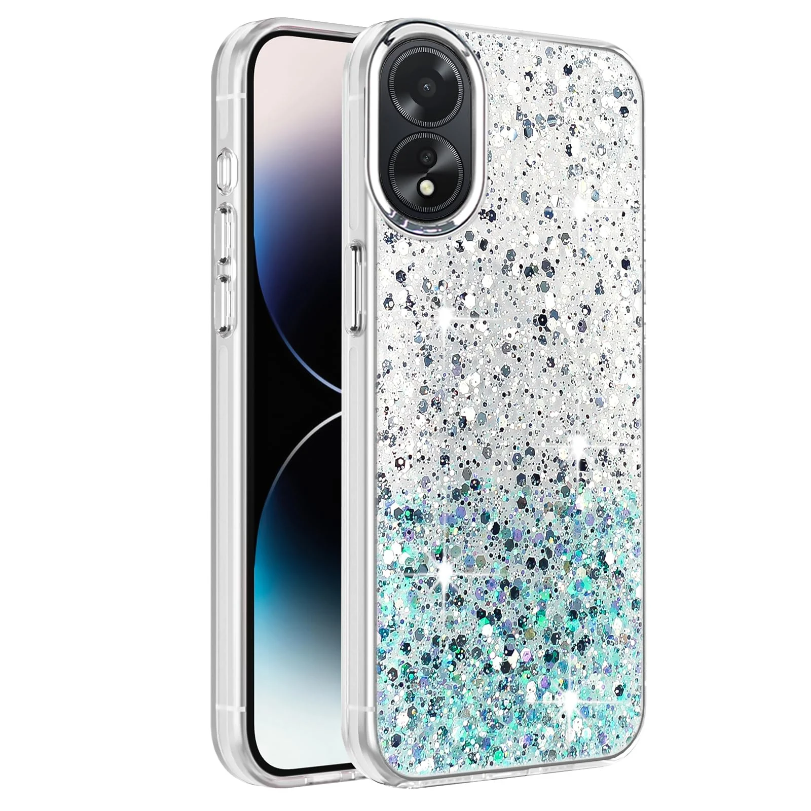 DL3 Mobilak Glitter Rhinestone Protective Case for OPPO A38 / OPPO A18 with Shockproof Design - White Green
