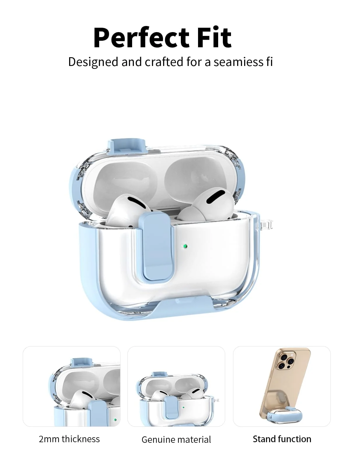 DL3 Mobilak AirPods 4 Case With Lock Lid, Rugged for AirPods 4th Generation (2024) Cool Protective Cover for Men Full-Body Armor Shockproof Skin Shell With Carabiner - Clear Blue