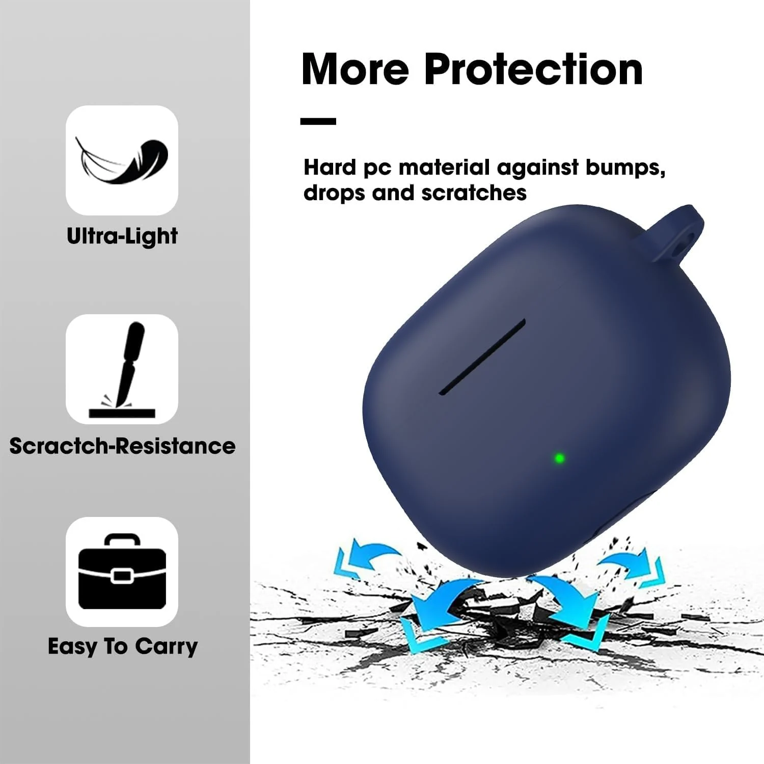 DL3 Mobilak Silicone Case Compatible with realme Buds T300 TWS Earbuds, Soft Silicone Protective Case Cover, Shockproof Sleeve with Carabiner For realme Buds T300 TWS - Blue