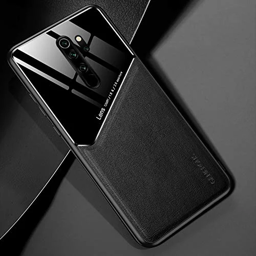 DL3 Mobilak Leather and PC Protective Case for Xiaomi Redmi Note 8 pro, Built-in magnetic car-mount support, Shock-absorbing protection, Raised edges around the screen and camera - Black