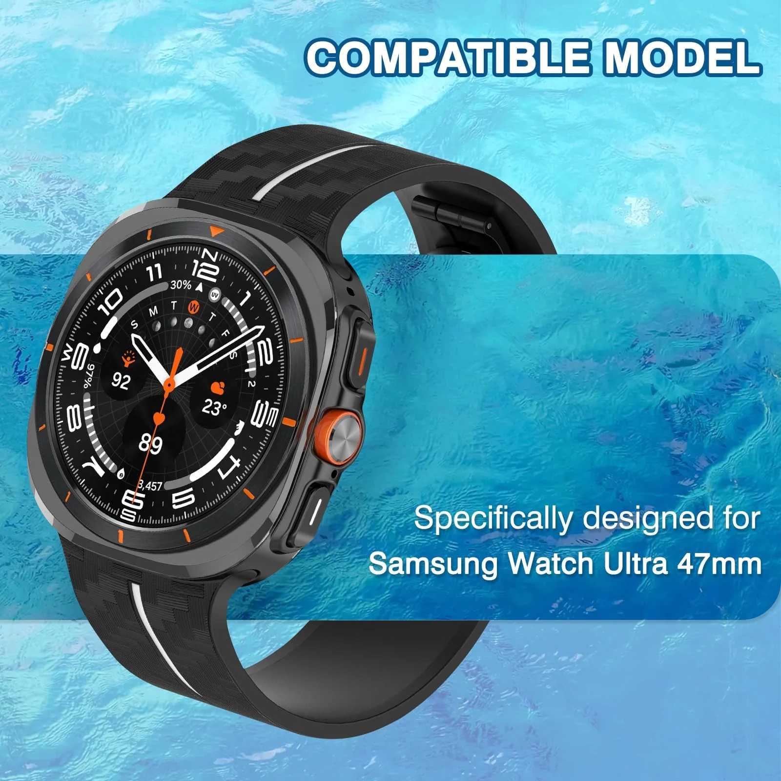 DL3 Mobilak Compatible for Samsung Galaxy Watch Ultra Band 47mm for Men Women, Soft Silicone Waterproof Sport Strap with Magnetic Clasp, Stylish Carbon Fiber Replacement Galaxy Watch 7 Ultra Bands - Black White