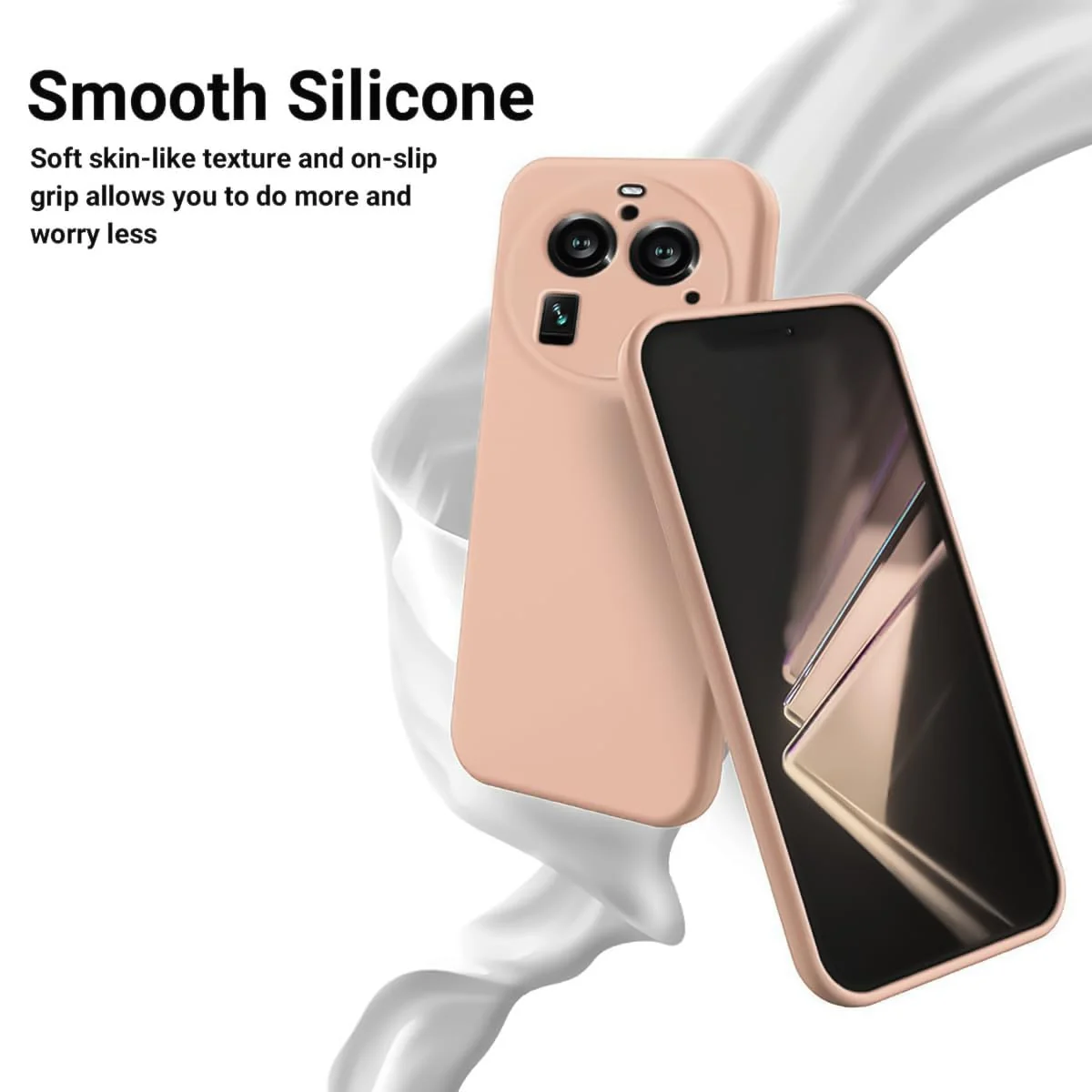 DL3 Mobilak Liquid Silicone Protective Case with Soft Microfiber Lining with Full Camera Protection for OPPO Find X6 Pro - Light Orange