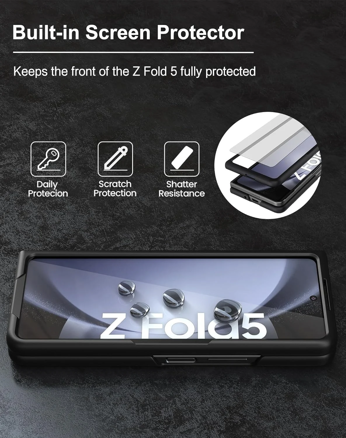 DL3 Mobilak Leather Protective Case for Samsung Galaxy Z Fold 5, Supports wireless charging, Hands-free phone support, Slim, lightweight profile - Gray