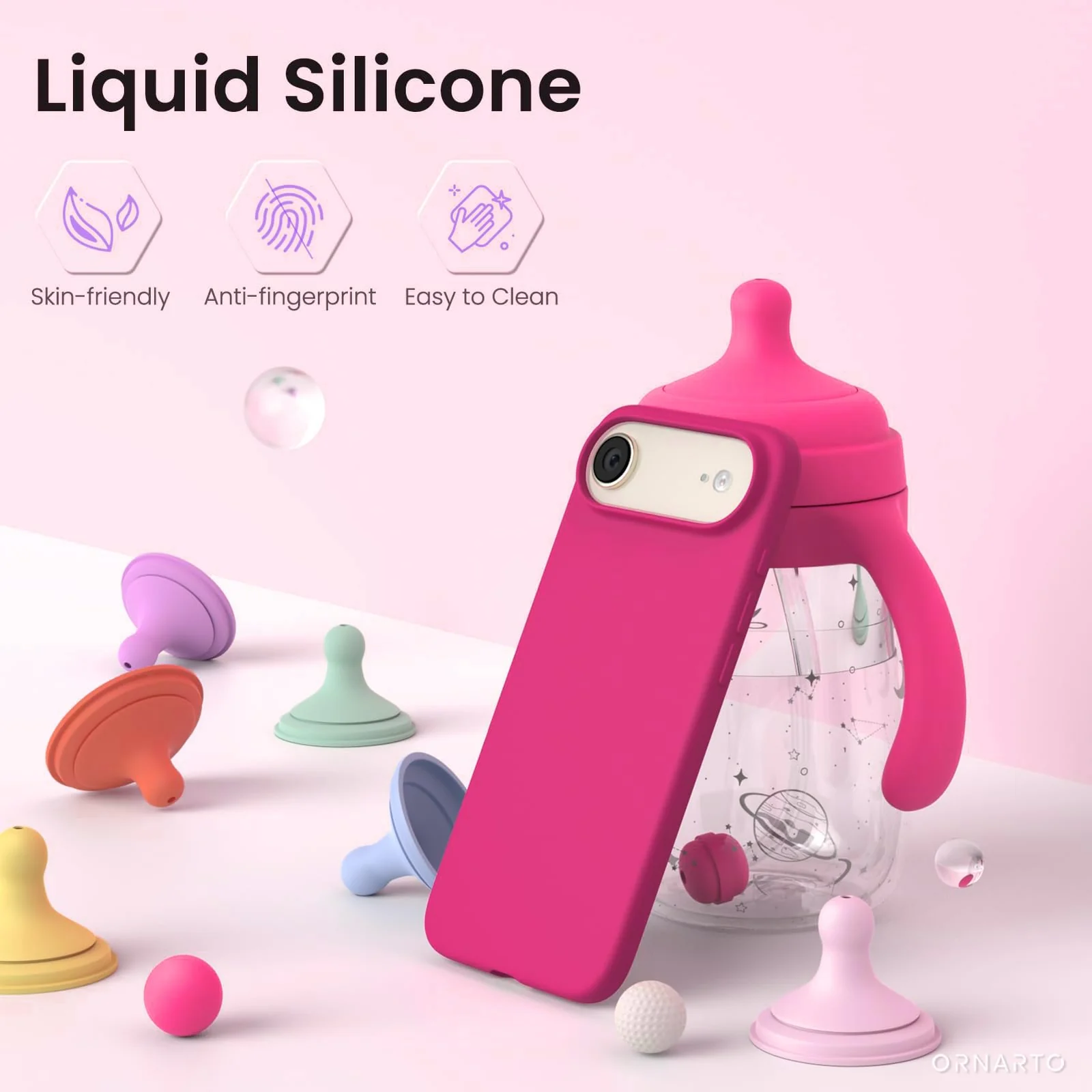 DL3 Mobilak Liquid Silicone Protective Case for iPhone 17 Air 6.5-Inch with Microfiber Lining and Shockproof Design - Fuchsia