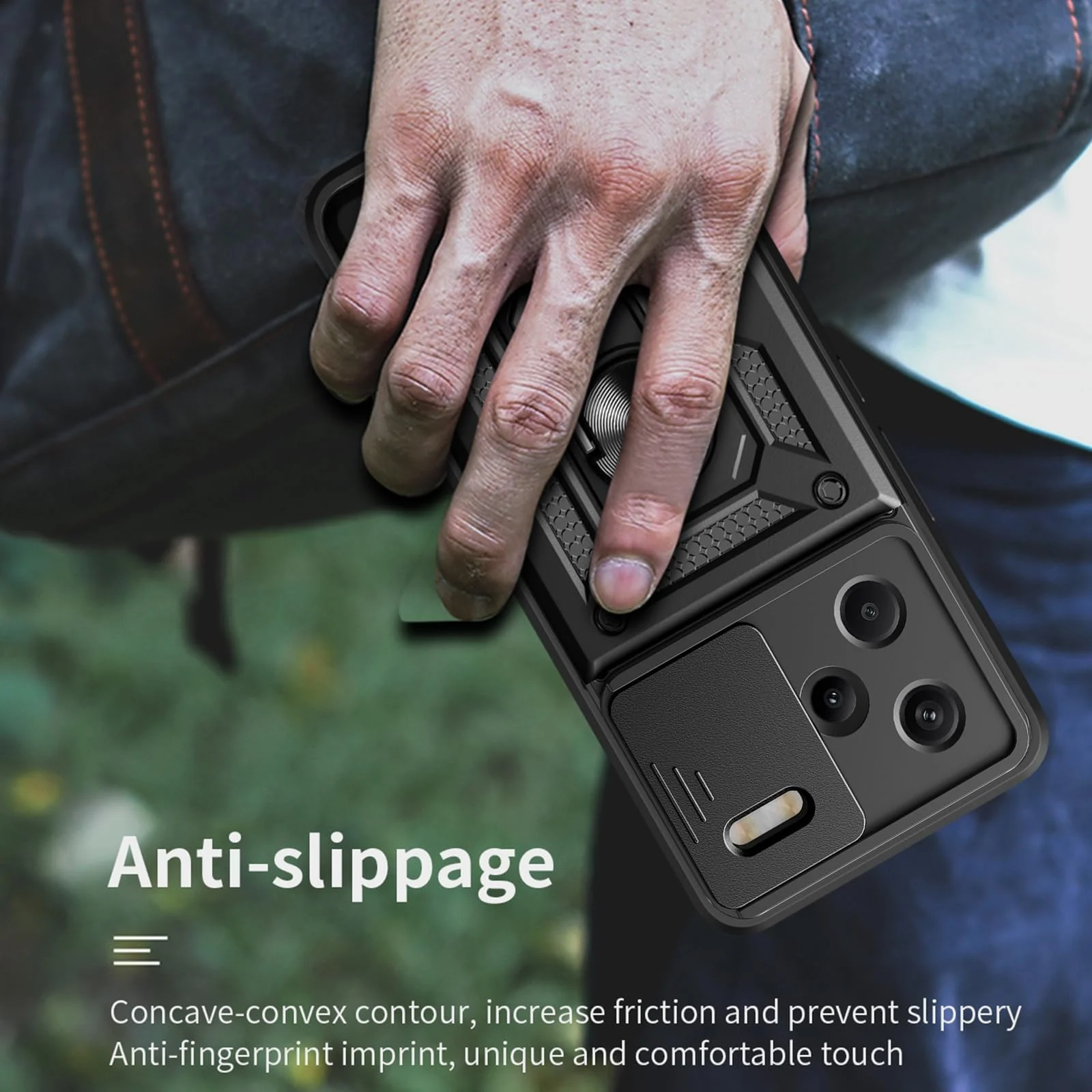 DL3 Mobilak Magnetic Car-Mount Case for Xiaomi Redmi Note 13 Pro+ Plus 5G with Camera Protection and Built-In Kickstand - Black
