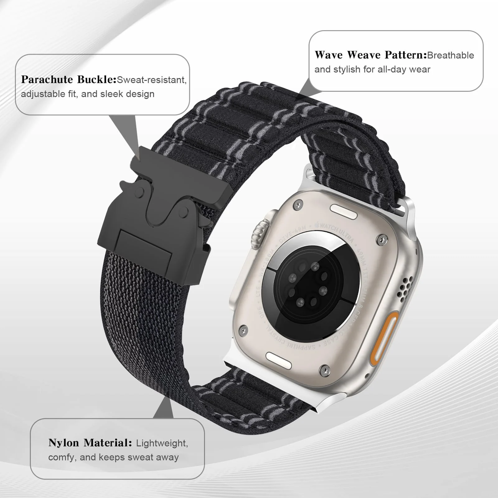 DL3 Mobilak Stretchy Nylon Strap for Apple Watch Ultra 3 2 1 Strap 49mm 46mm 45mm 44mm 42mm iWatch Straps for Men Women, Parachute Clasp Elastic Sport Band for Apple Watch Series 11 10 9 8 7 6 5 4 3 SE/2 - A-black