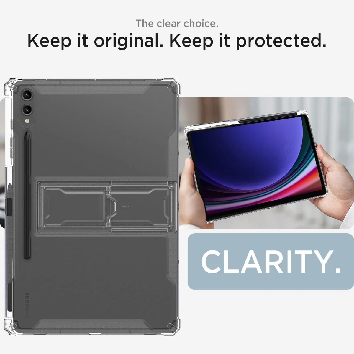 "DL3 Mobilak Transparent Stand Case for Samsung Galaxy Tab S9 FE 5G 10.9""/Galaxy Tab S9 11"" 2023 Shockproof, Thin Slim Lightweight Anti-Yellowing Bumper, Kickstand Cover, with Pencil Holder - Clear"