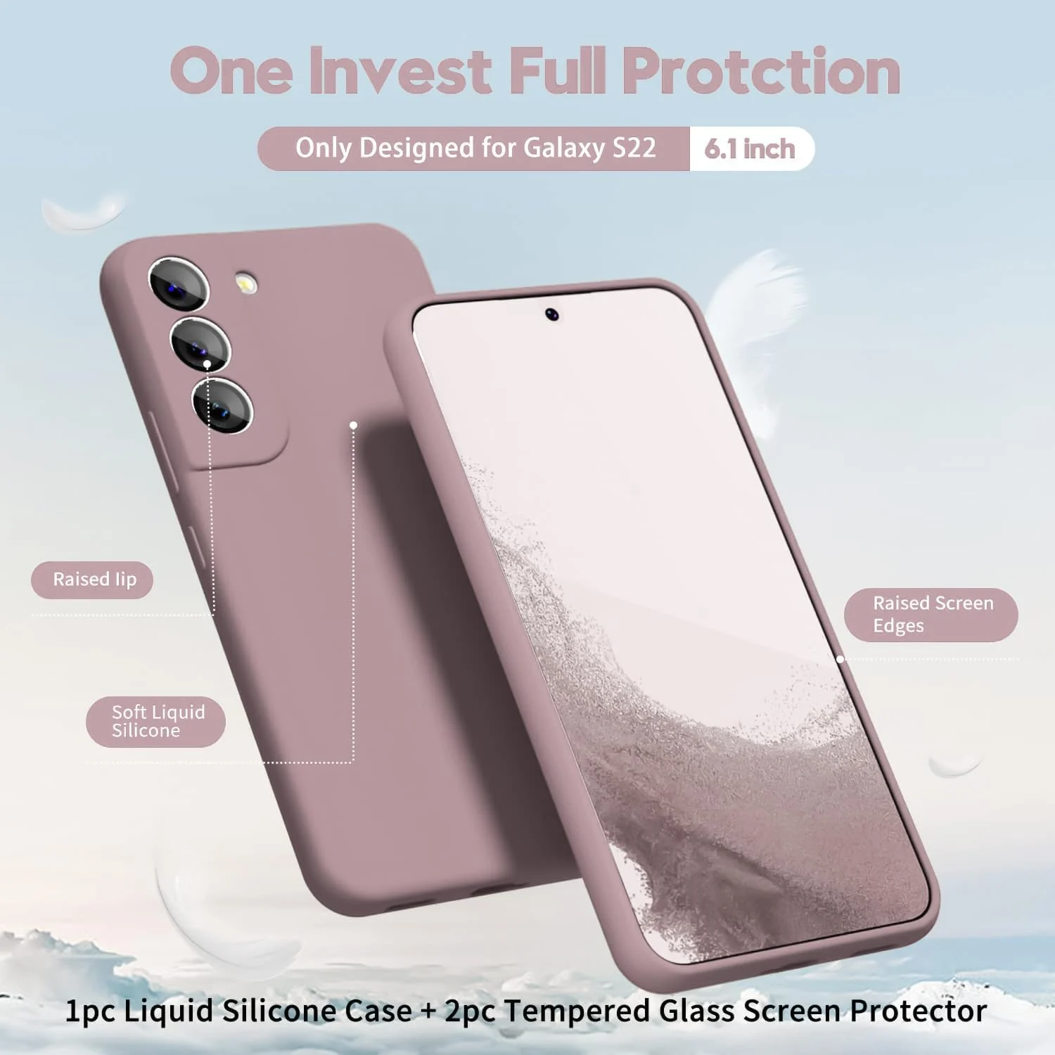 DL3 Mobilak Liquid Silicone Protective Case with Soft Microfiber Lining with Full Camera Protection for Samsung Galaxy S22 5G - Cashmere