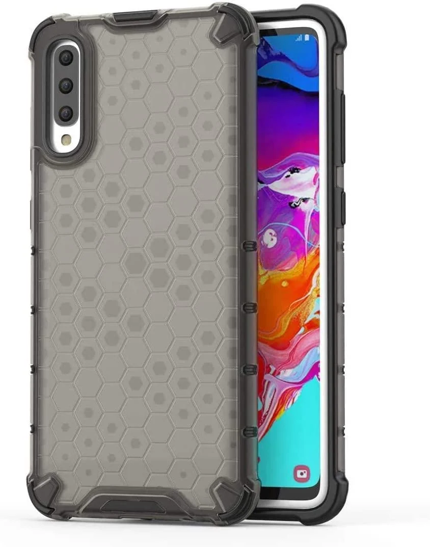DL3 Mobilak Honeycomb Protective Case for Samsung Galaxy A70 / A70S, Shock-absorbing protection, Transparent design, Slim, lightweight profile - Black