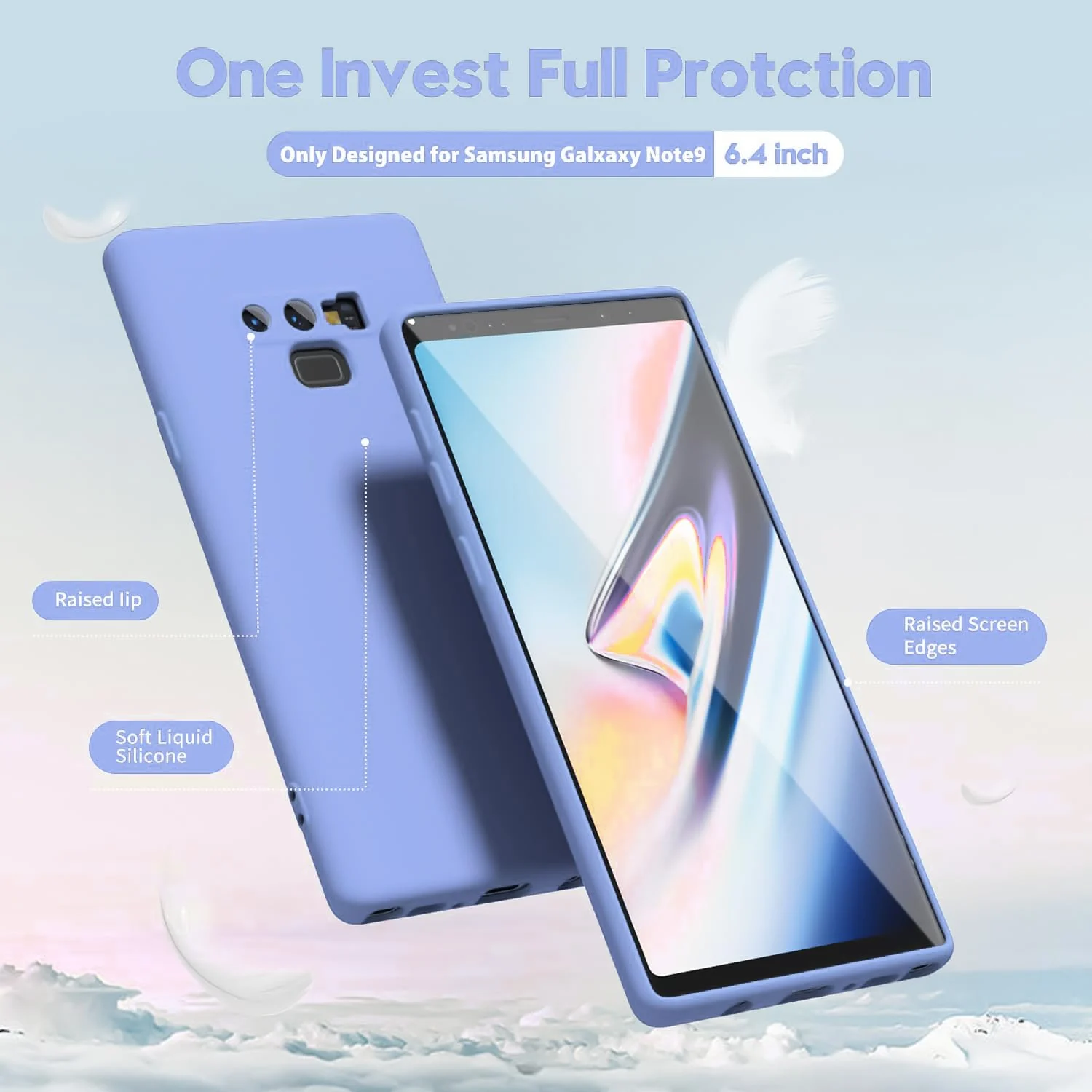 DL3 Mobilak Samsung Galaxy Note 9 Case, Soft Flexible Silicone Gel Rubber Bumper Cover, Full Body Shockproof Protective Phone Case - Baby Blue