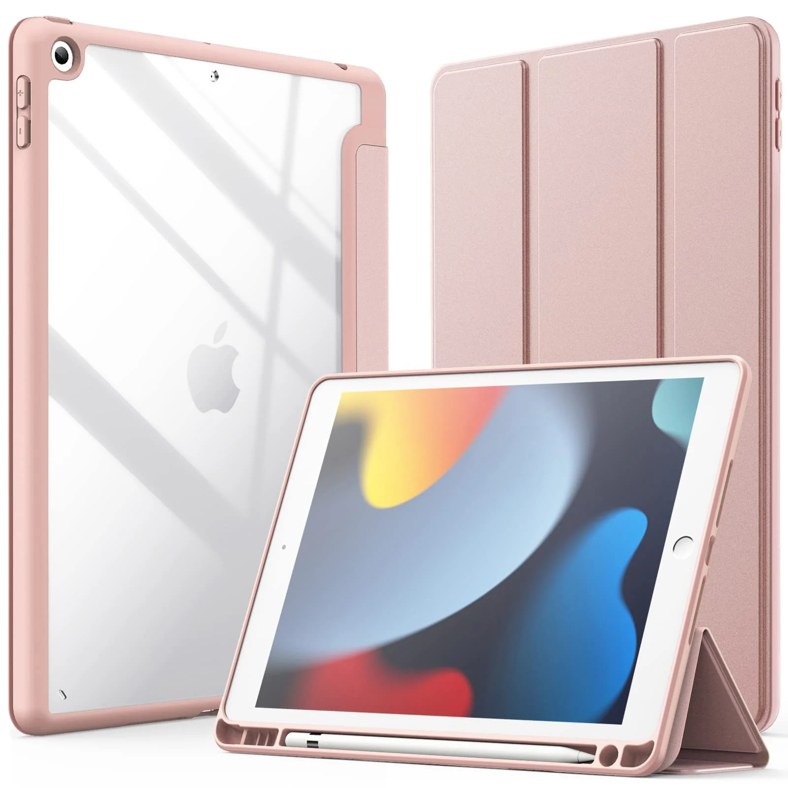 DL3 Mobilak Case for iPad 6th/5th Generation (9.7-inch, 2018/2017), iPad Pro 9.7 Inch Case 2016, iPad Air 2nd/1st, Clear Shockproof Back Cover Built-in Pencil Holder, Auto Sleep/Wake - Pink