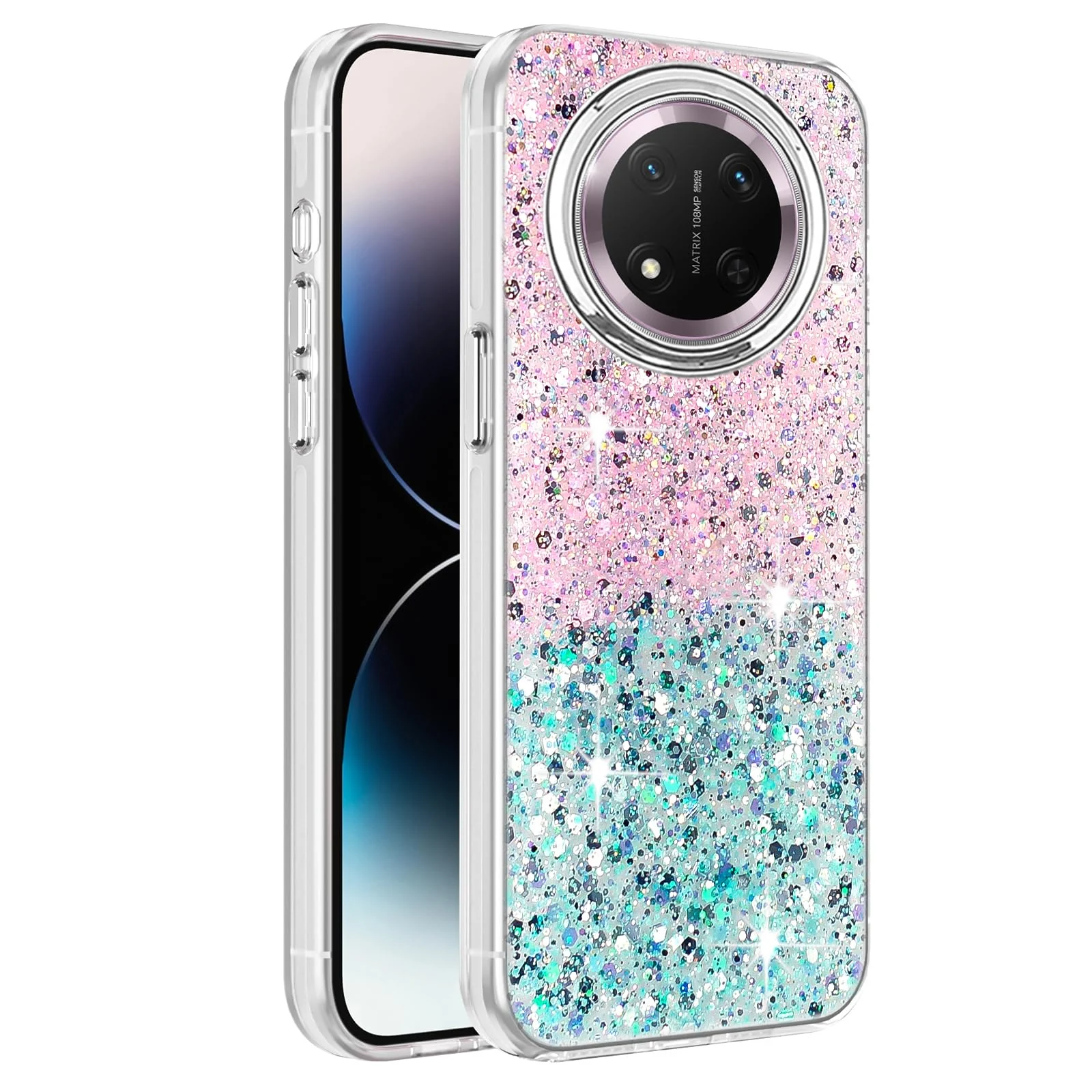 DL3 Mobilak Glitter Rhinestone Protective Case for Honor X9C with Shockproof Design - Pink Green