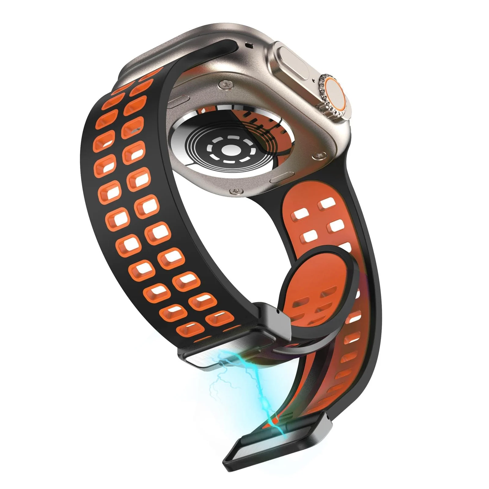 DL3 Mobilak Compatible with Apple Watch Ultra Band 49mm 45mm 44mm 42mm 41mm 40mm 38mm, Silicone Strap with Magnetic for iWatch Ultra SE Series 9 8 7 6 5 4 3 2 1 (38mm/40mm/41mm) - Black Orange