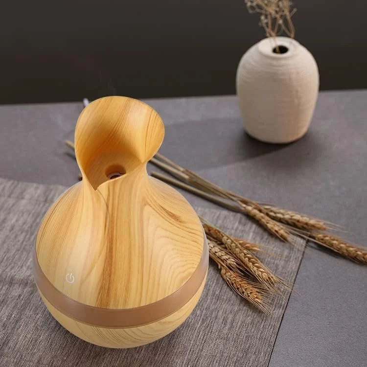 Mobigon Wood Cool Mist Ultrasonic Humidifier for Room Moisture, Aroma Diffuser for Home, 300ml Essential Oil Diffuser with 7 Colorful Night Light, Auto Shut-Off, Home, Office, car - C.Light Brown