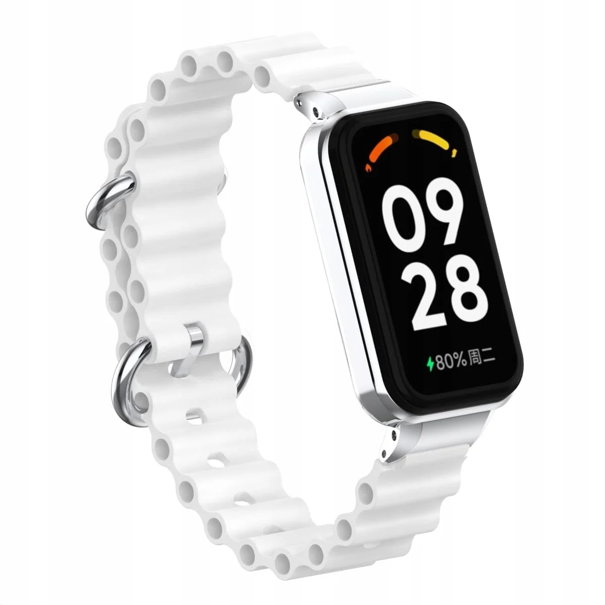 DL3 Mobilak Ocean Strap Compatible with Xiaomi Redmi Band 2/ Xiaomi Smart Band 8 Active, Adjustable Silicone Strap with Metal Buckle, Band With Frame Metal Women Men Replacement Strap - White