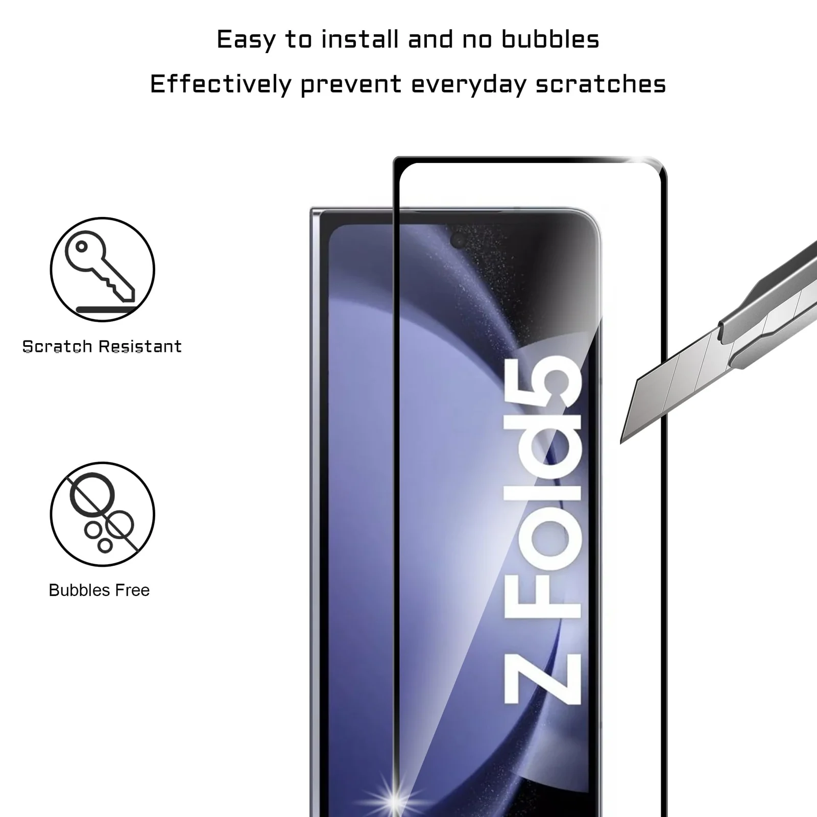 DL3 Mobilak Screen Protector for Samsung Galaxy Z Fold 5, Tempered Glass Screen Saver Premium HD Protective, Scratch Resistant, NO-Bubble, 9H Hardness, Full Coverage Film - Clear