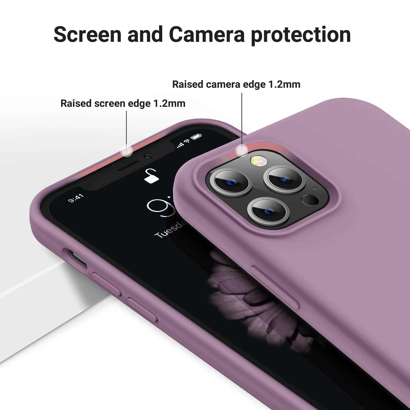DL3 Mobilak Liquid Silicone Protective Case for iPhone 15 with Camera Protection and Microfiber Lining - Lilac Purple