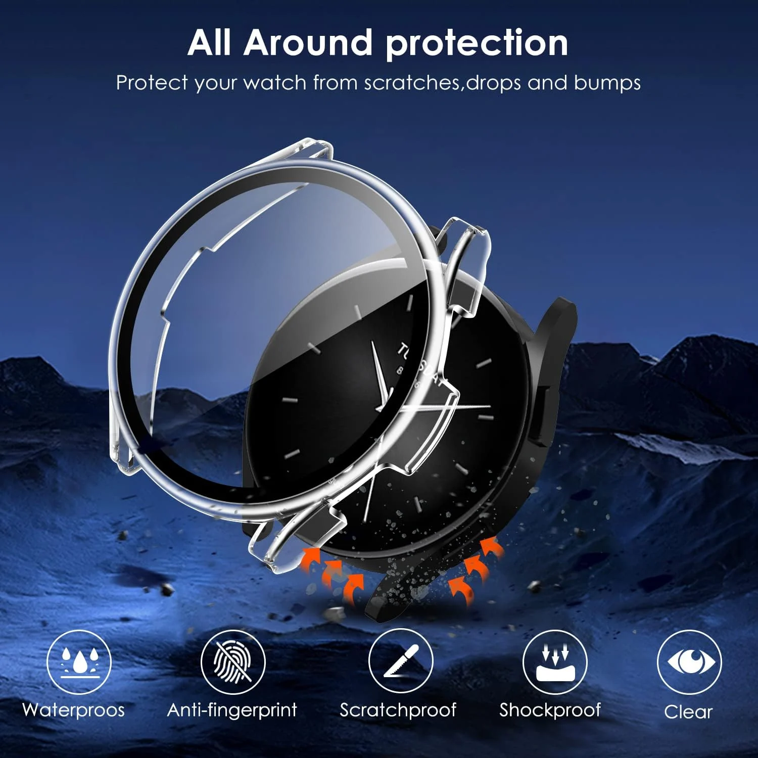 DL3 Mobilak For Xiaomi Watch S2 42mm Case with Tempered Glass Screen Protector for Xiaomi Watch S2 42mm, 9H Hardness 360° All-Round Protective Ultra Thin Protective PC Case - Clear