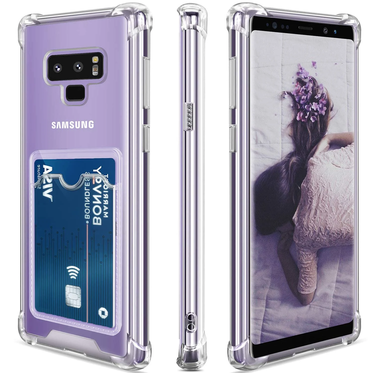 DL3 Mobilak Clear TPU Wallet Case with Card Slot and Camera Protection for Samsung Galaxy Note 9 - Transparent