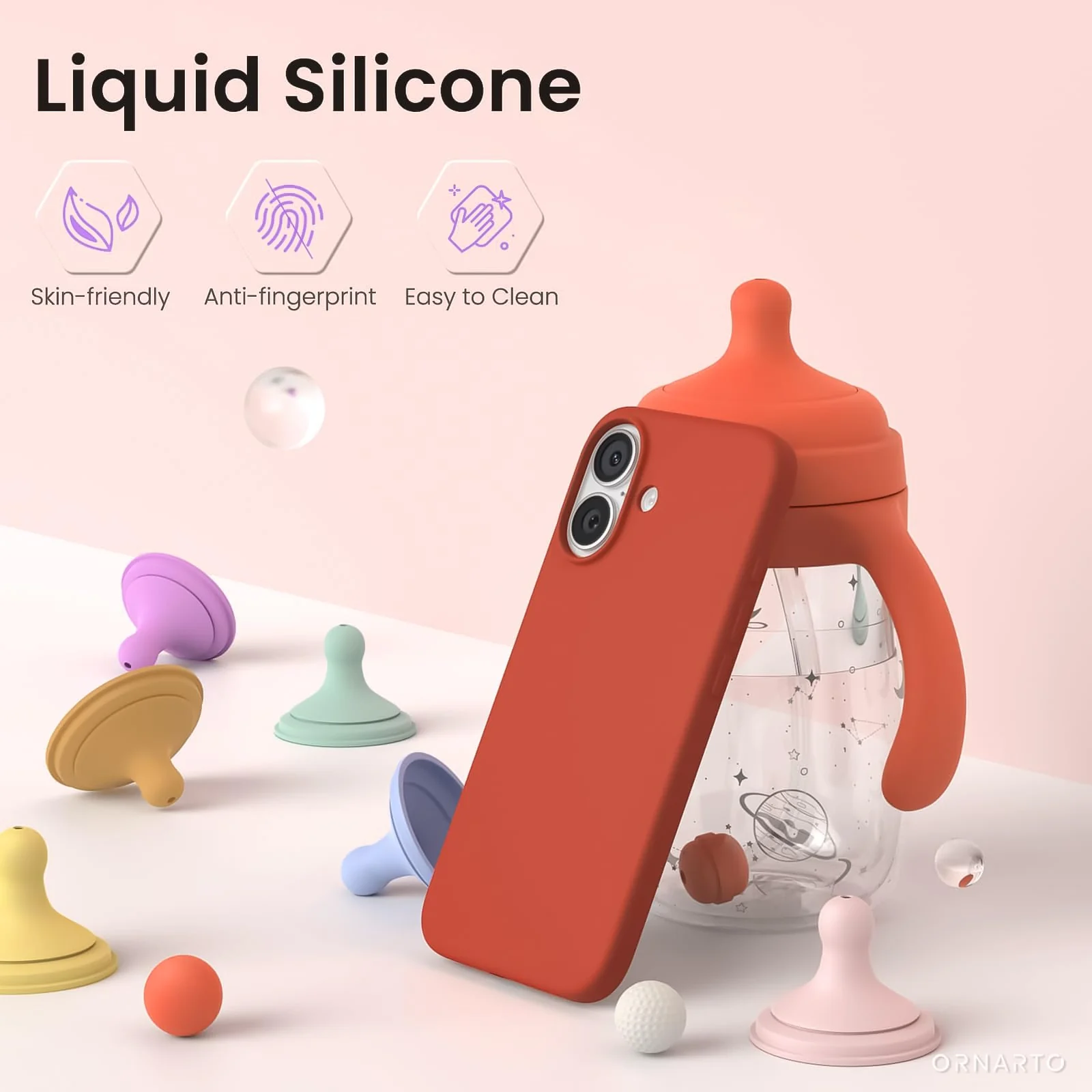 DL3 Mobilak Liquid Silicone Protective Case for iPhone 17 6.3-Inch with Microfiber Lining and Shockproof Design - Orange