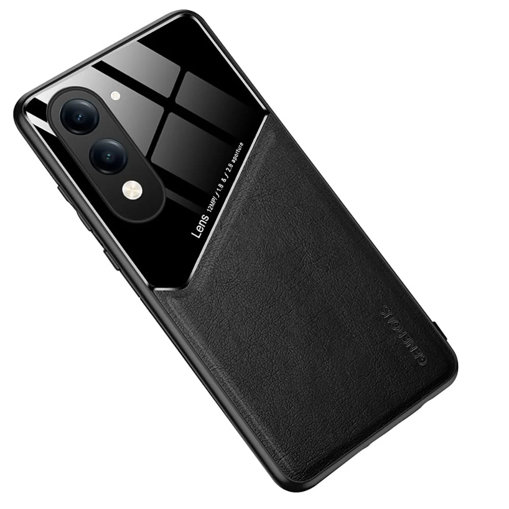DL3 Mobilak Faux Leather and Plexiglass TPU Case for vivo Y04 / vivo Y29s 5G with Magnetic Car-Mount Support and Shockproof Design - Black