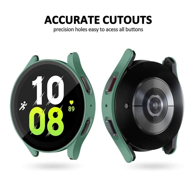 DL3 Mobilak Protective Case Compatible with Samsung Galaxy Watch 5 Pro 45mm 9H Hardness PC Case Bumper Full Slim Protective Cover with Tempered Glass For Samsung Galaxy Watch5 Pro 45mm - Green