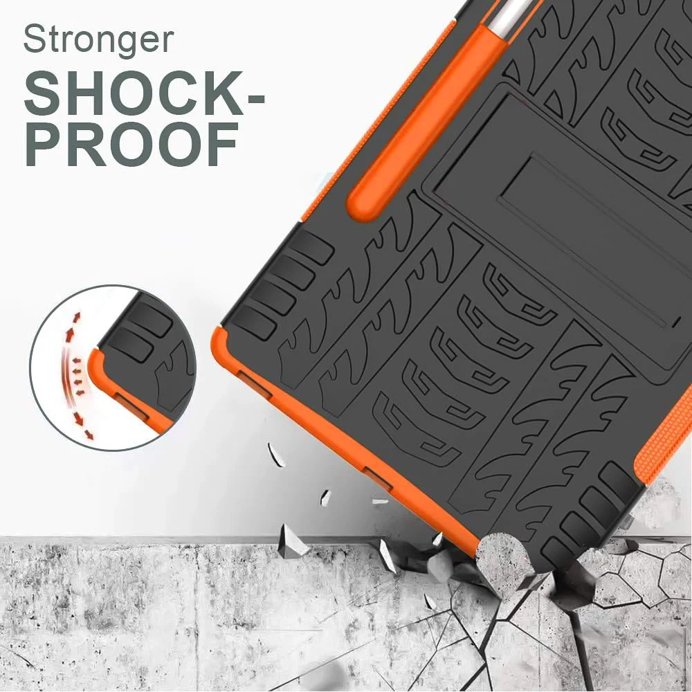 DL3 Mobilak Case For Samsung Galaxy Tab S8 Plus 2022/S7 FE 2021/S7 Plus 2020 12.4 Inch, Hybrid Rugged Armor Heavy Duty 2 in 1 TPU + PC Combo Dual Layer Shockproof Case with Kickstand - Orange